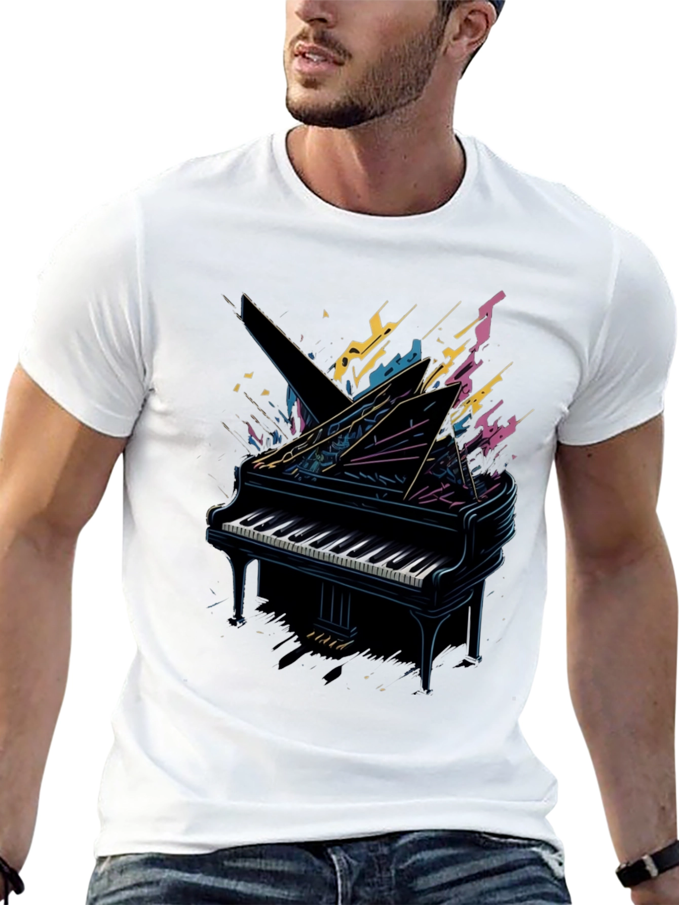 Abstract Piano Graphic Tee - Musician Style