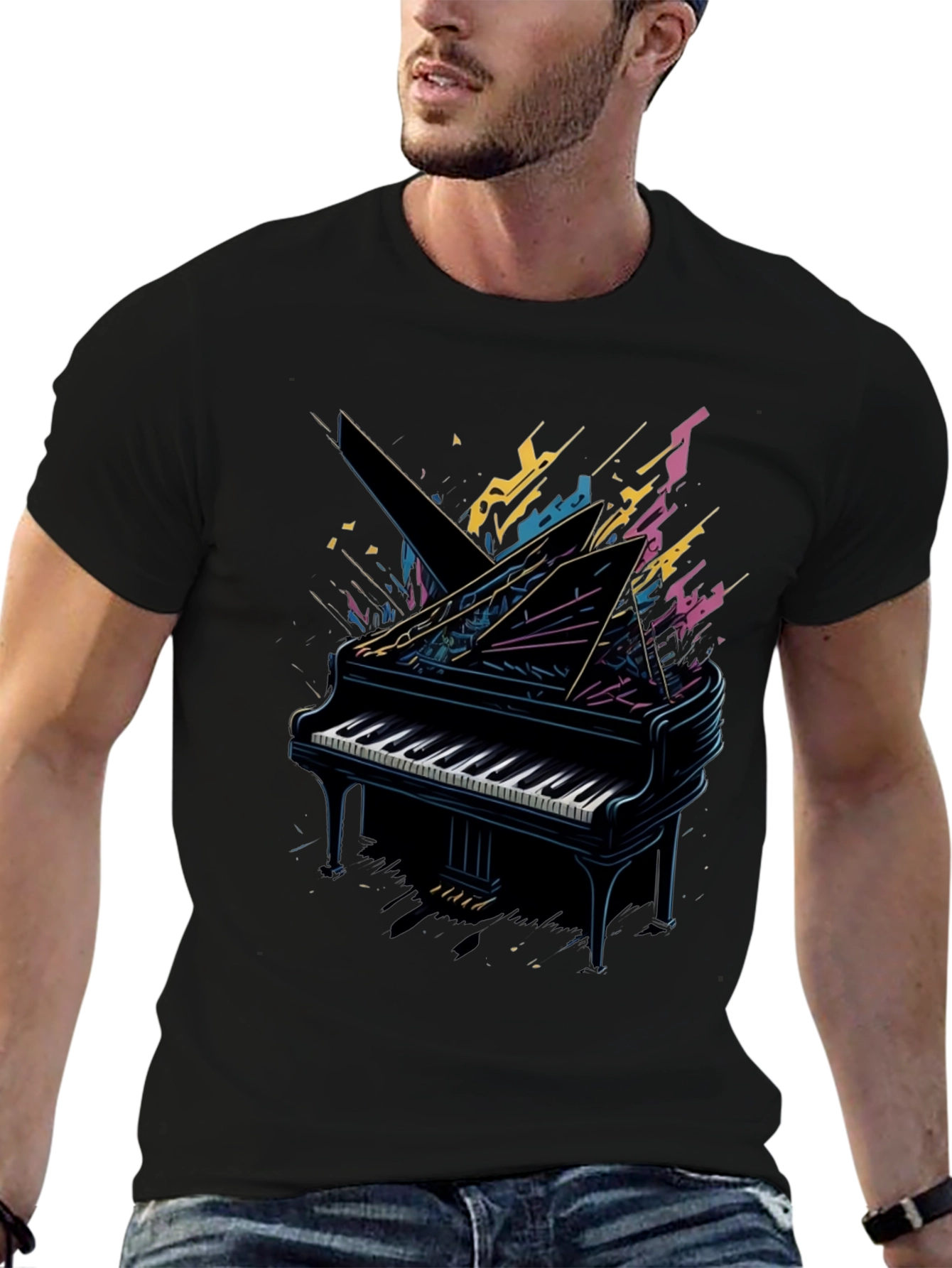 Abstract Piano Graphic Tee - Musician Style