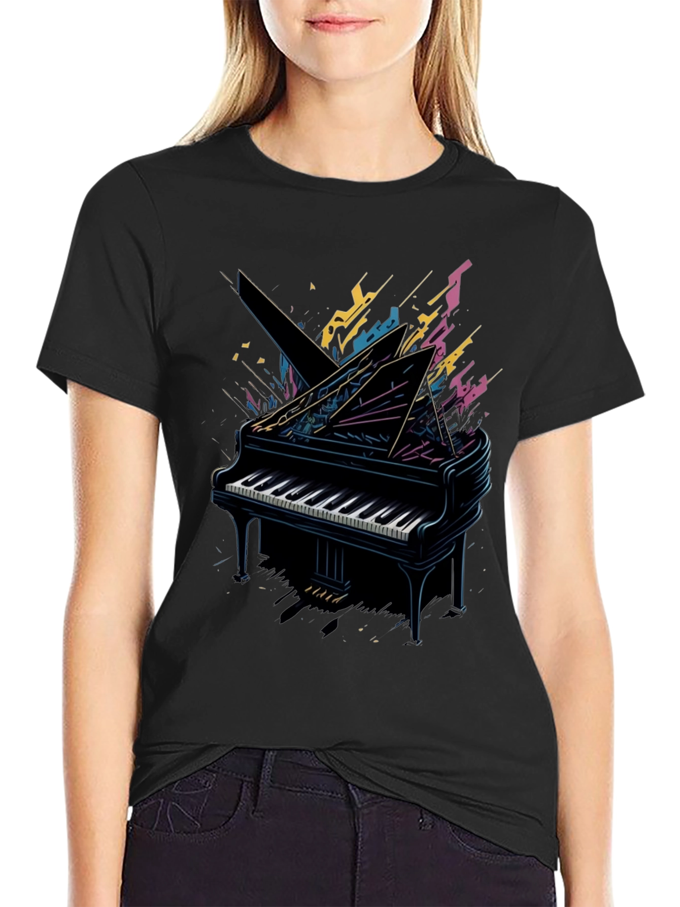 Abstract Piano Graphic Tee - Musician Style