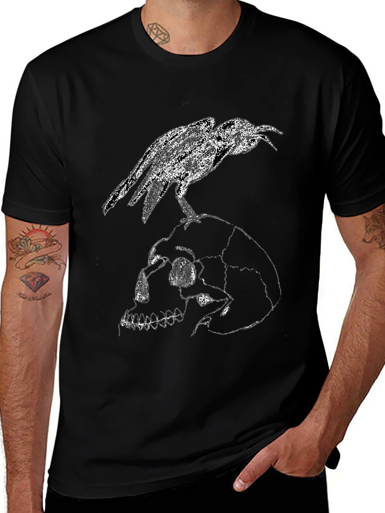 Raven Skull Graphic Tee - Gothic Menswear