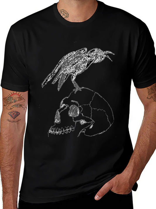 Raven Skull Graphic Tee - Gothic Menswear