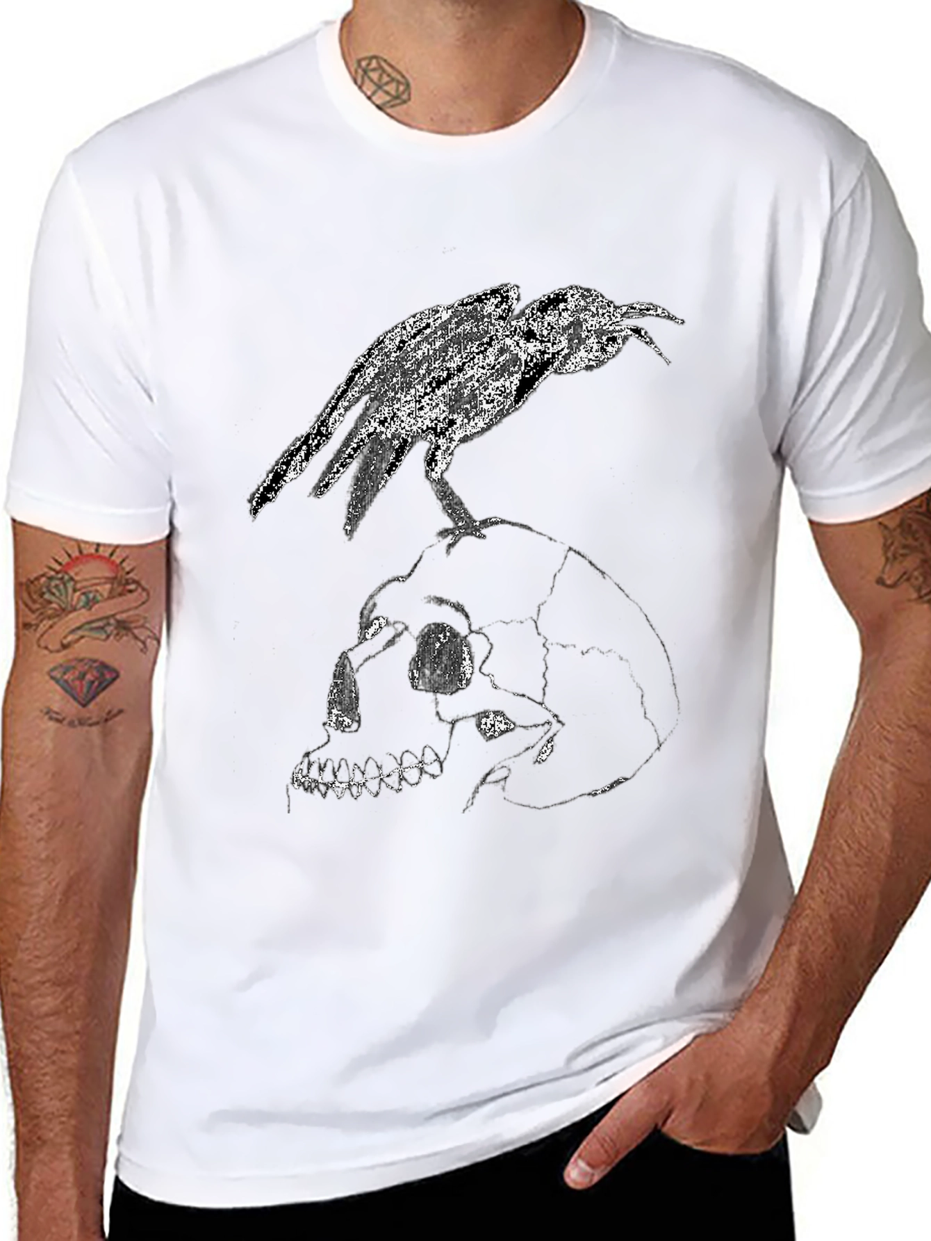 Raven Skull Graphic Tee - Gothic Menswear