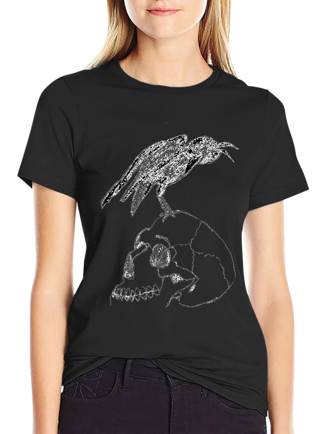 Raven Skull Graphic Tee - Gothic Menswear