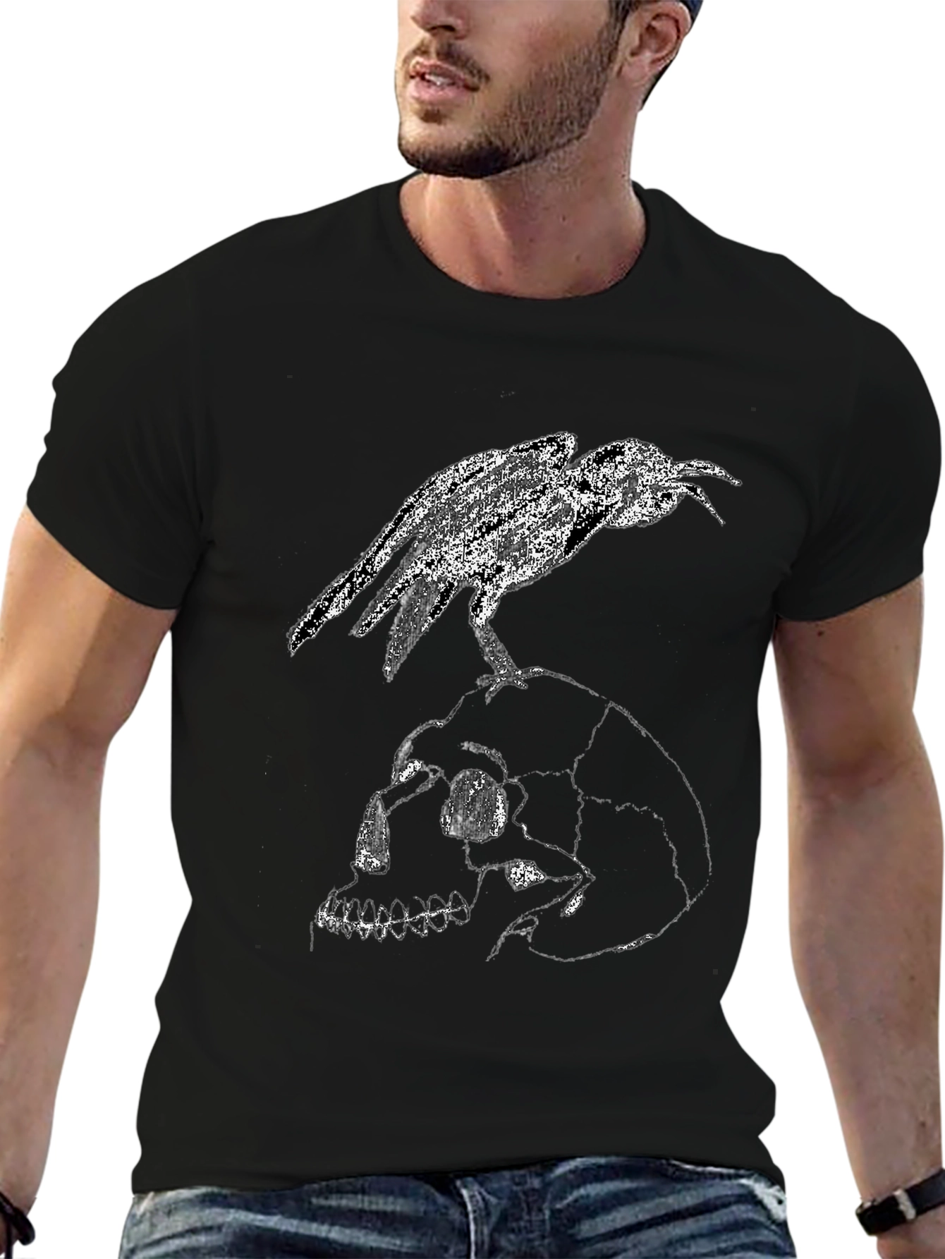 Raven Skull Graphic Tee - Gothic Menswear