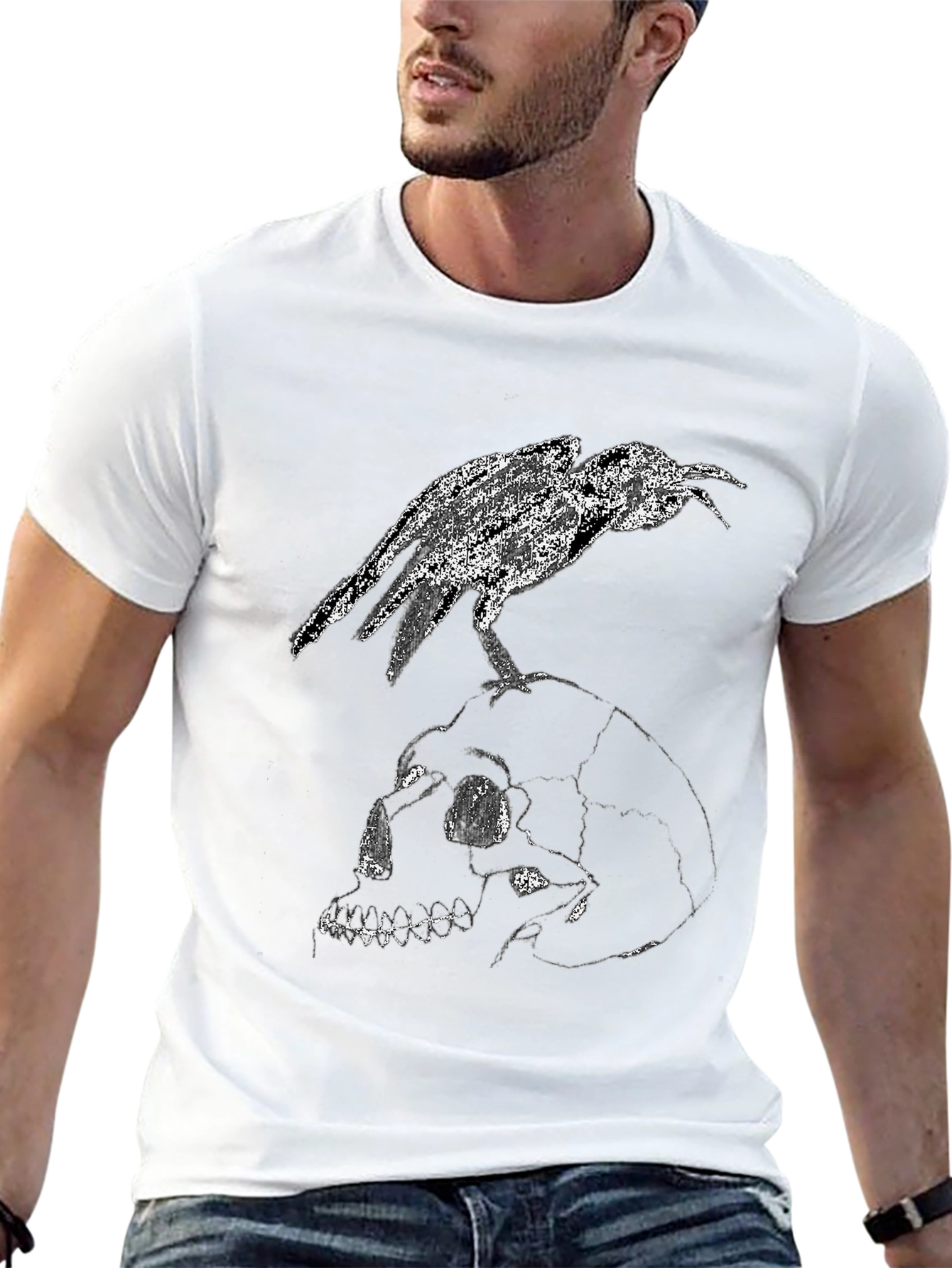 Raven Skull Graphic Tee - Gothic Menswear