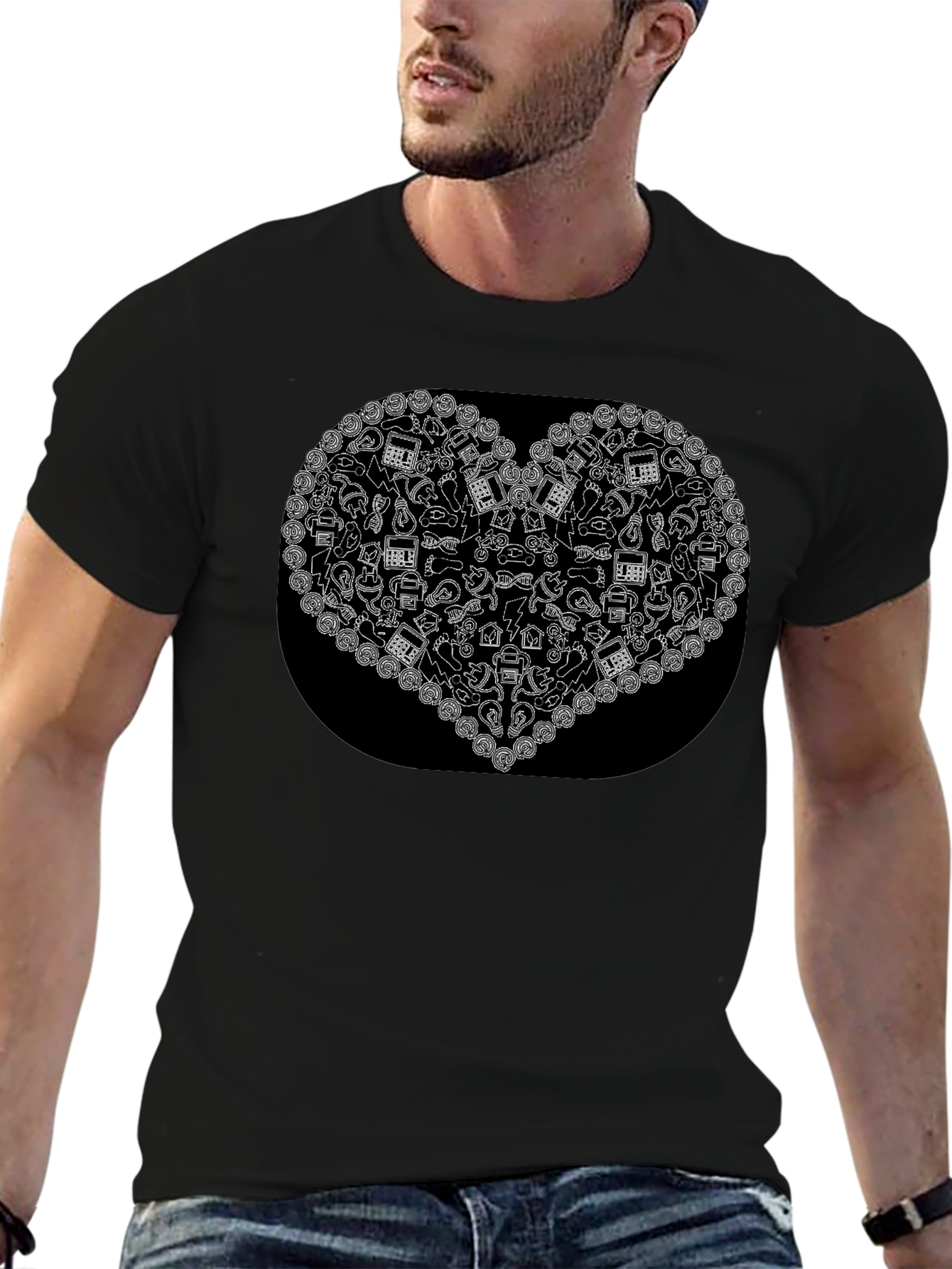 Black T-Shirt with Heart Print