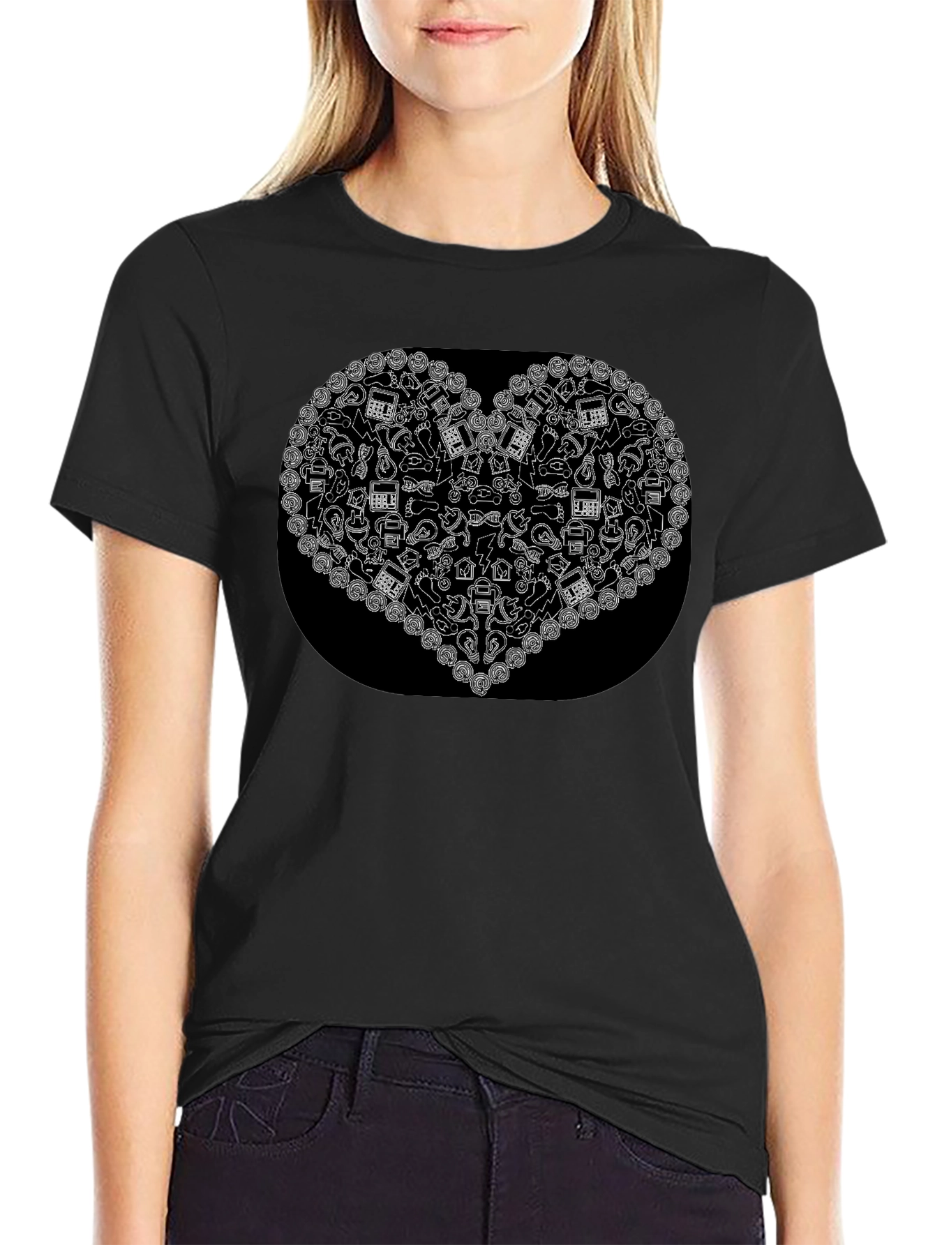 Black T-Shirt with Heart Print
