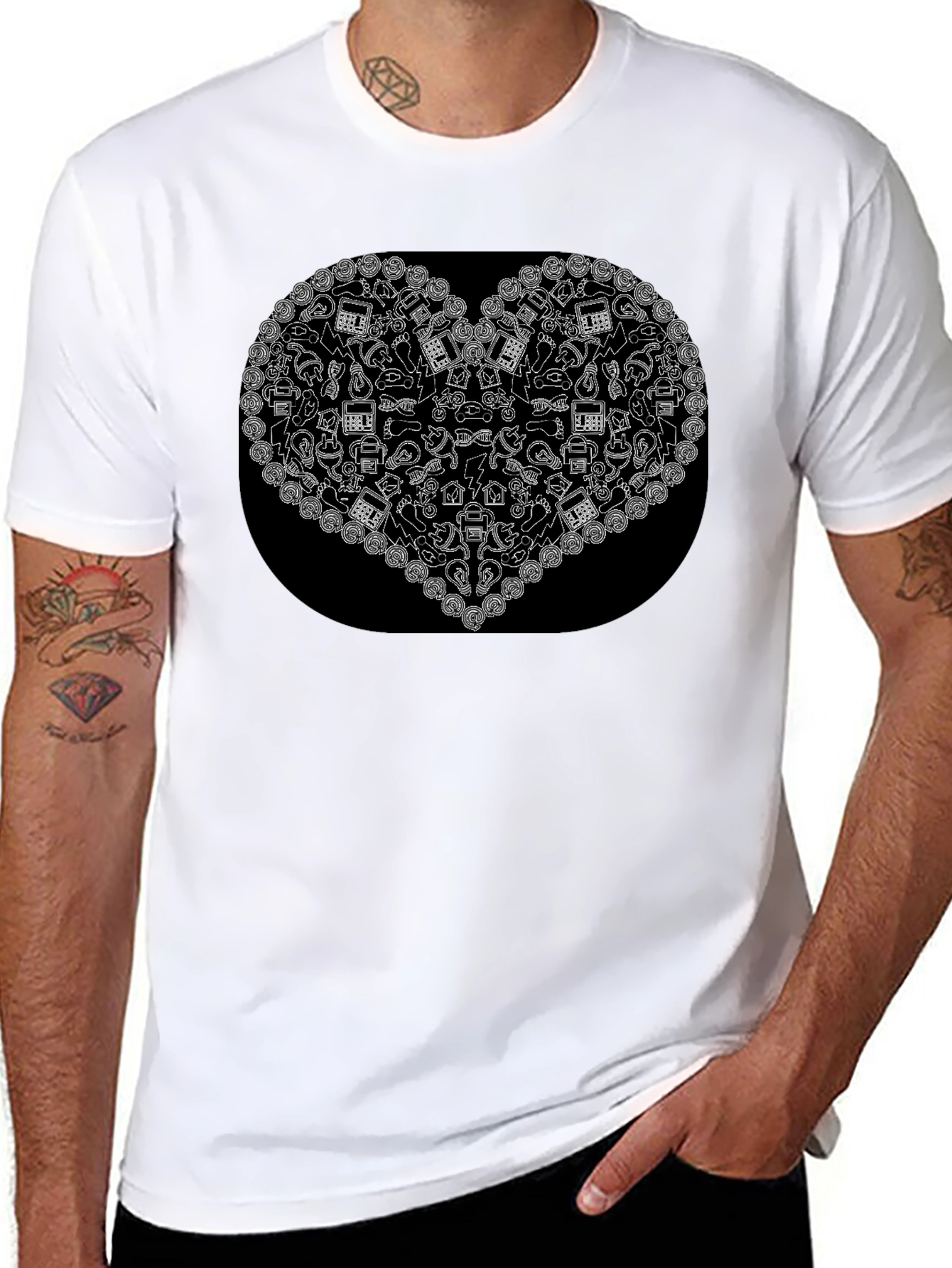 Black T-Shirt with Heart Print