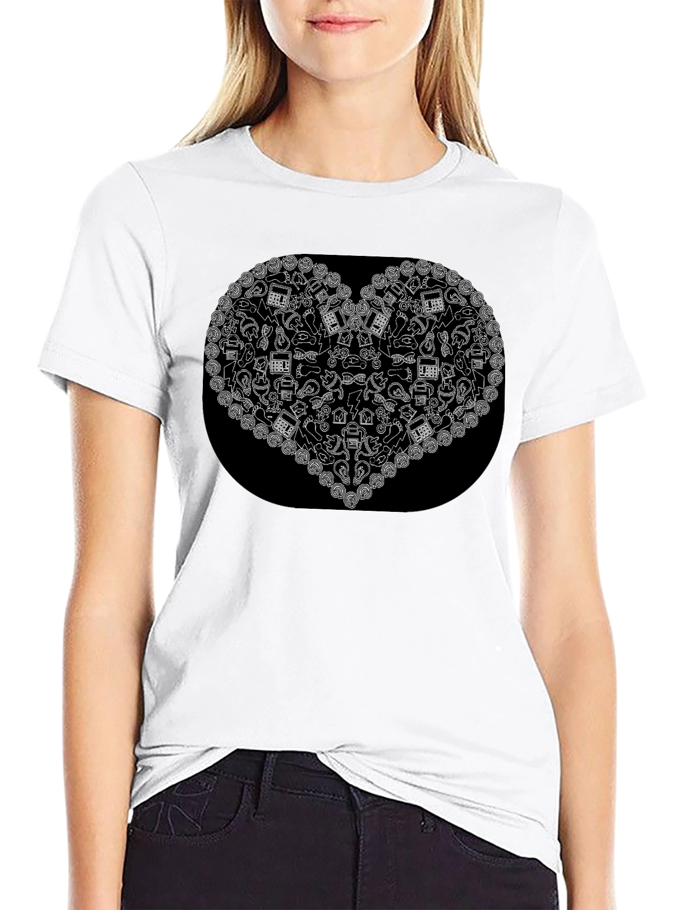 Black T-Shirt with Heart Print