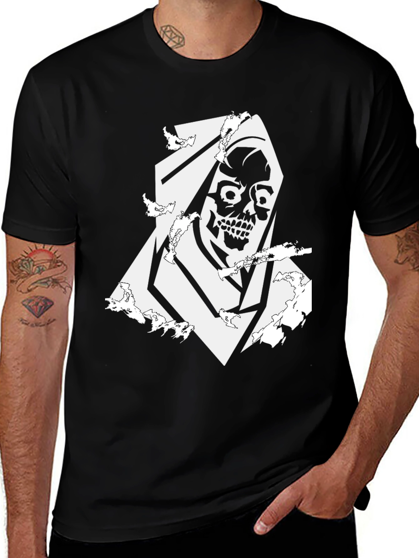 Grim Reaper Skull Graphic Tee - Black