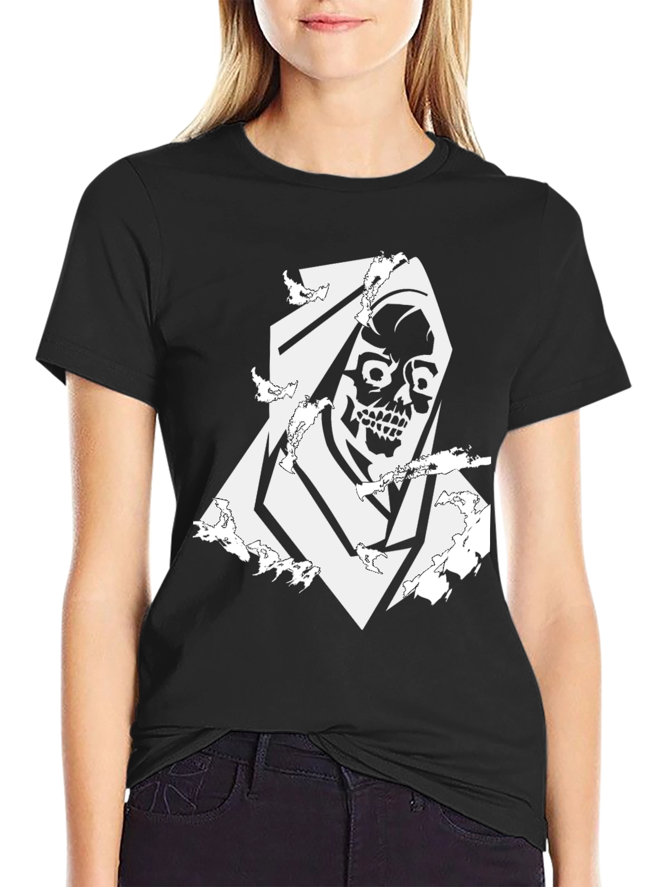 Grim Reaper Skull Graphic Tee - Black