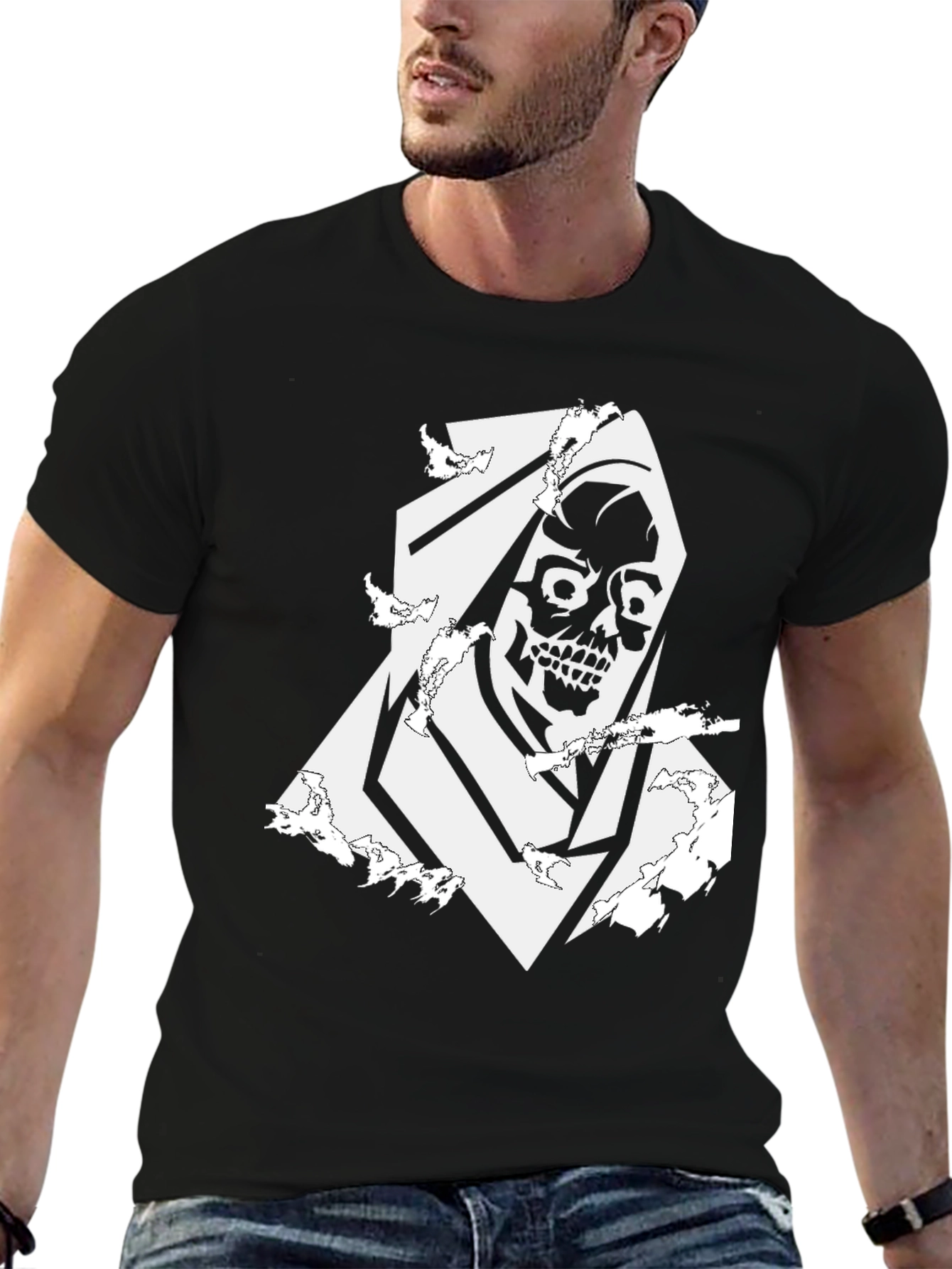 Grim Reaper Skull Graphic Tee - Black