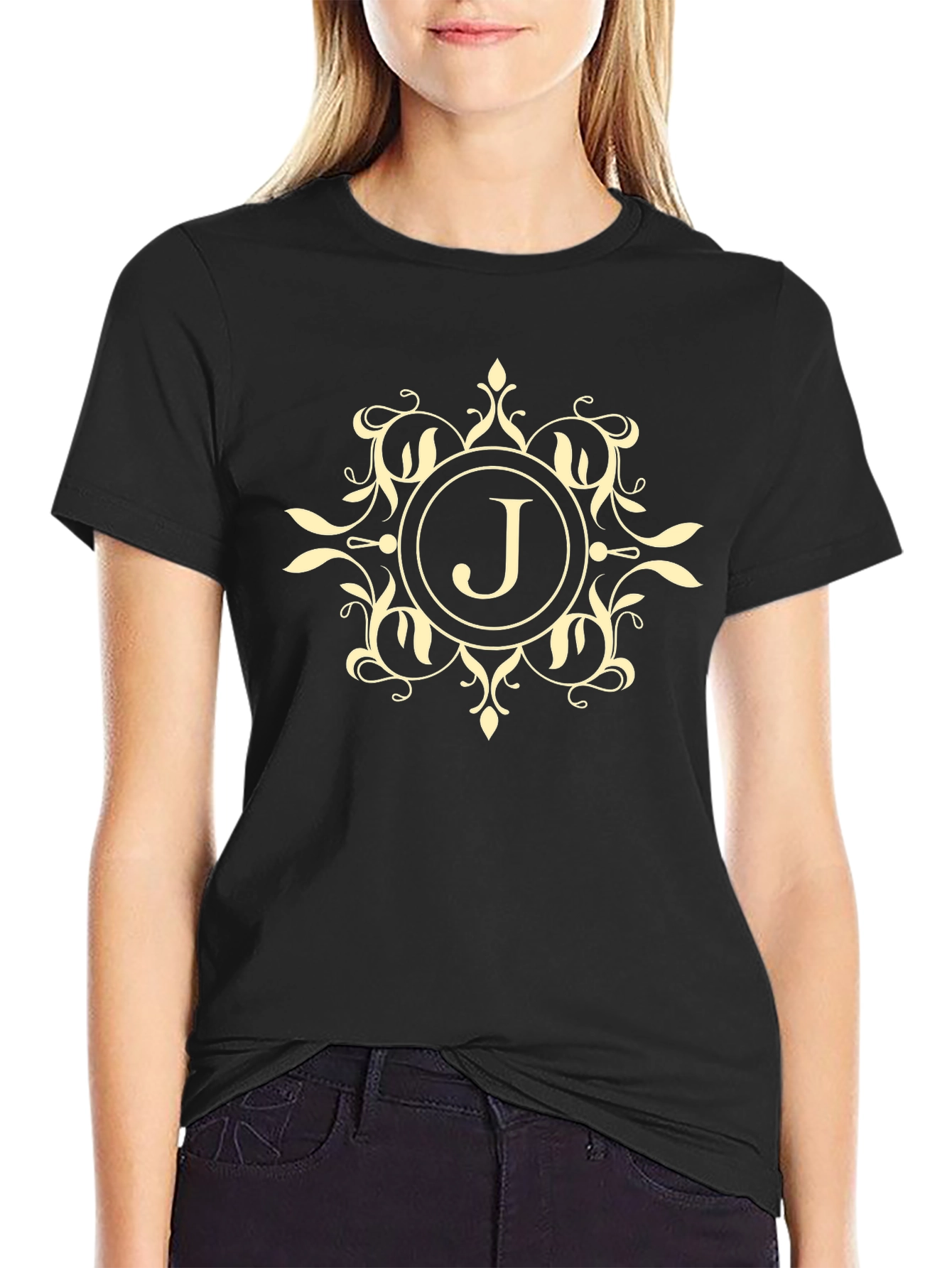 Elegant Monogram J Black T-Shirt