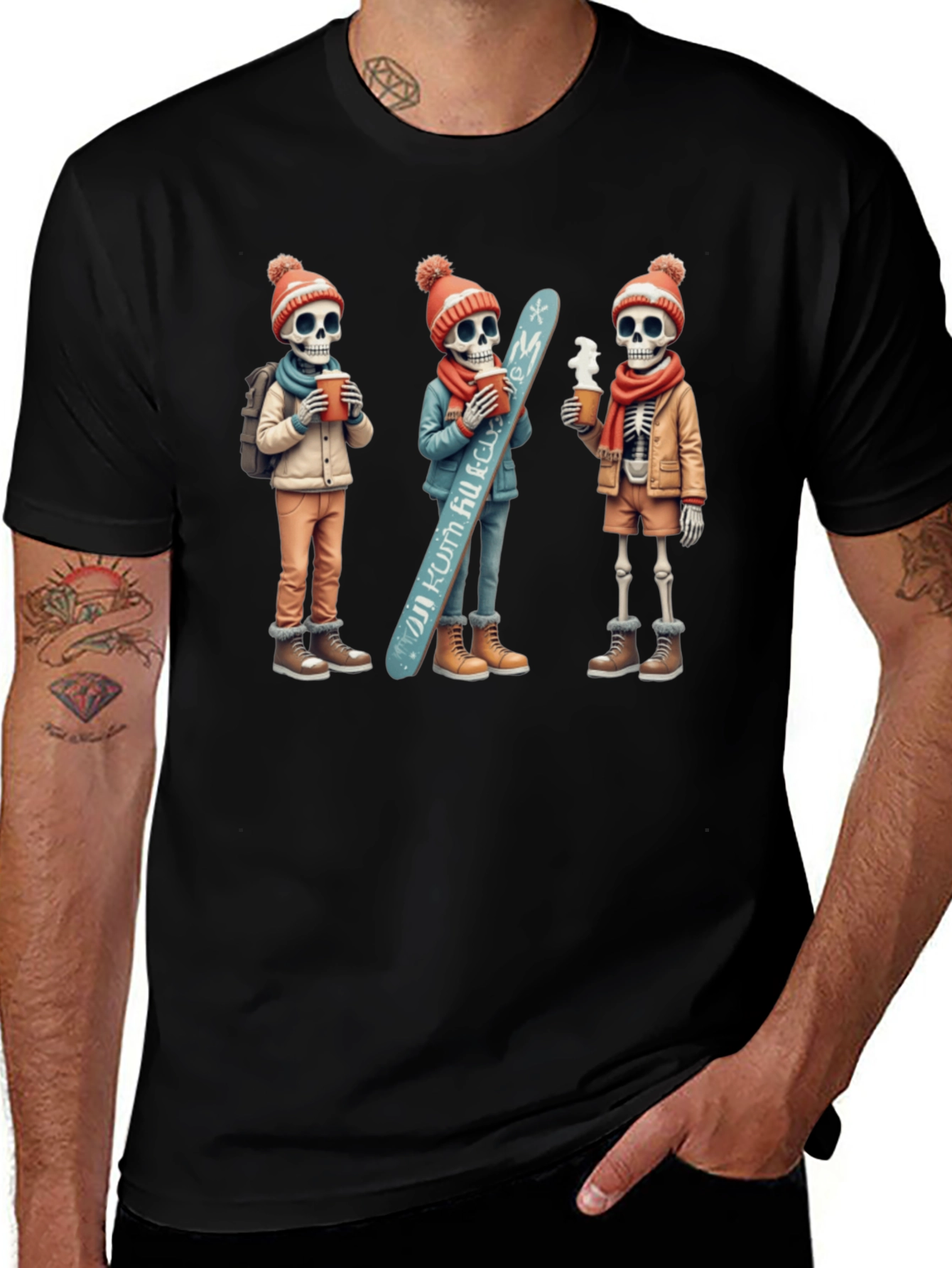 Skeleton Ski Trip Black T-Shirt