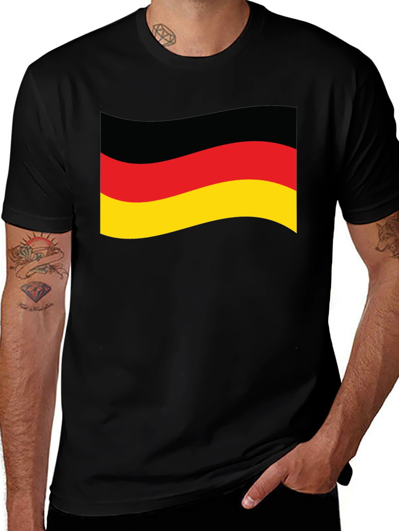 German Flag Graphic Tee - Black Cotton Shirt