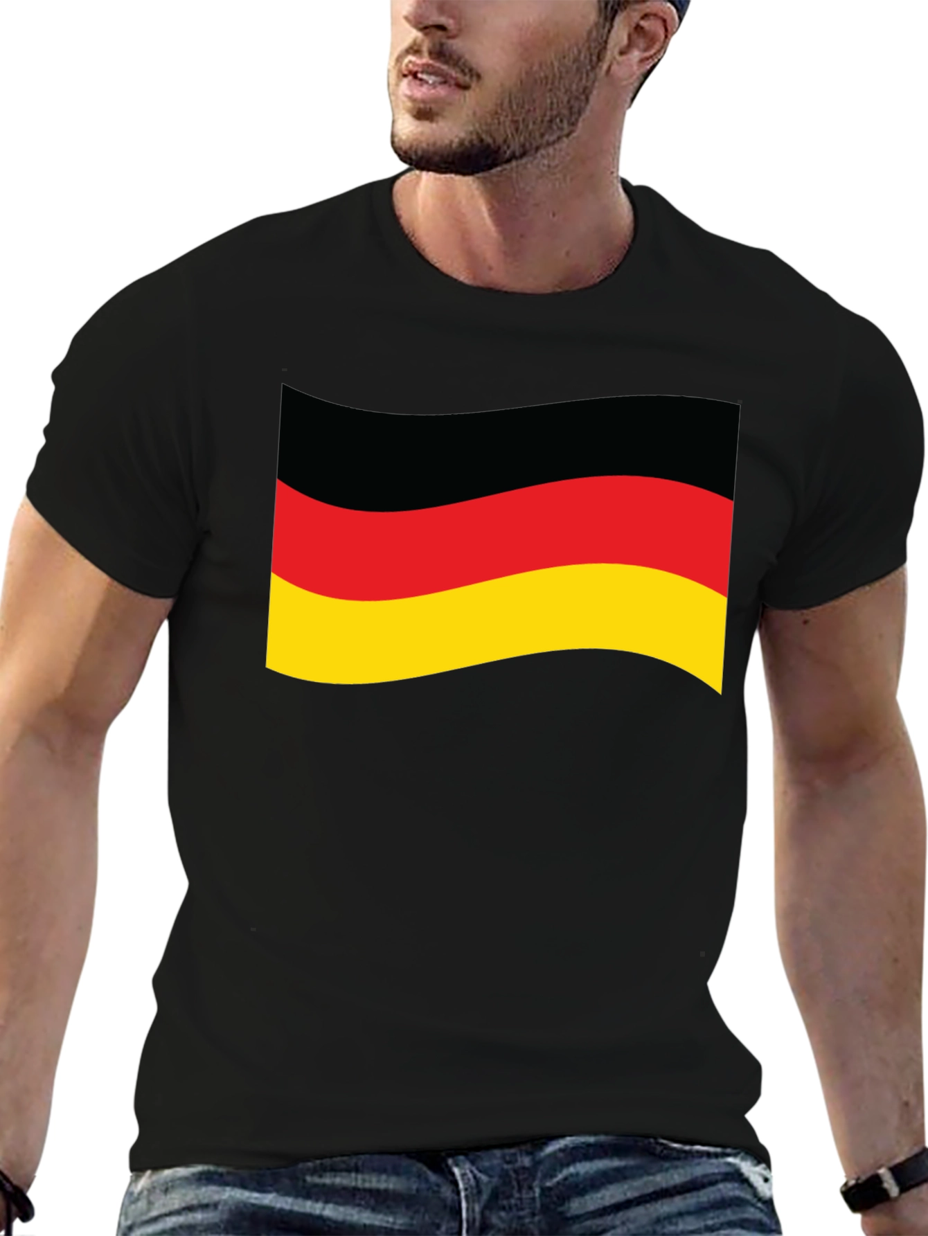 German Flag Graphic Tee - Black Cotton Shirt