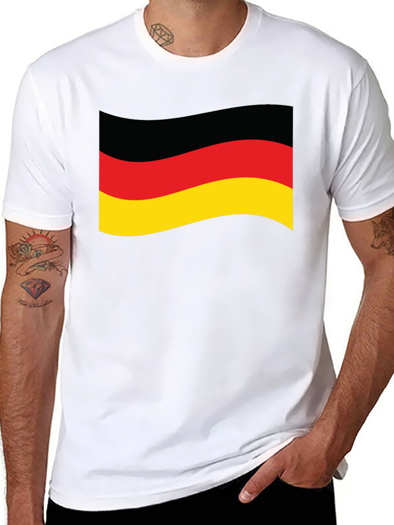 German Flag Graphic Tee - Black Cotton Shirt