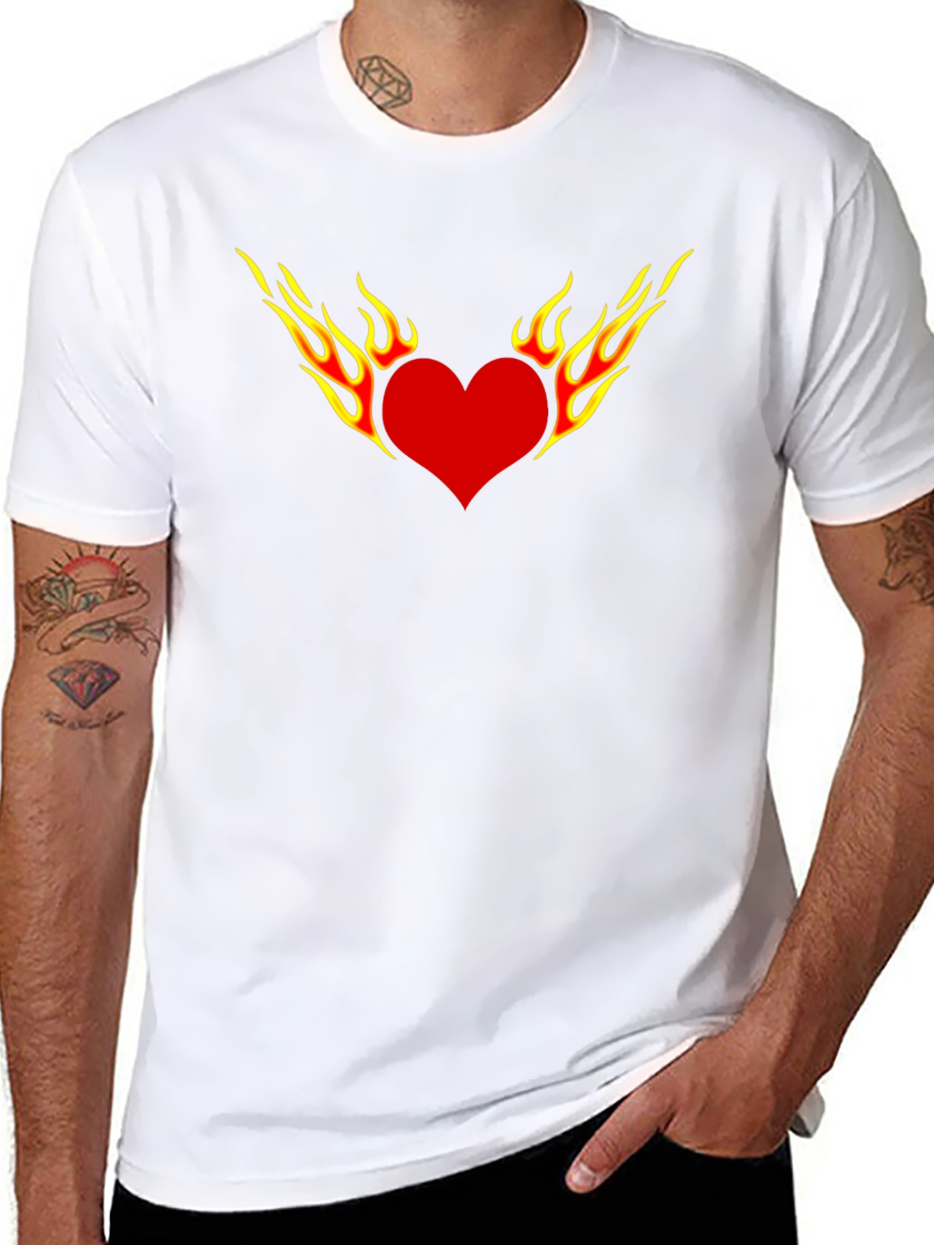 Fiery Heart Graphic Tee - Black Cotton T-Shirt