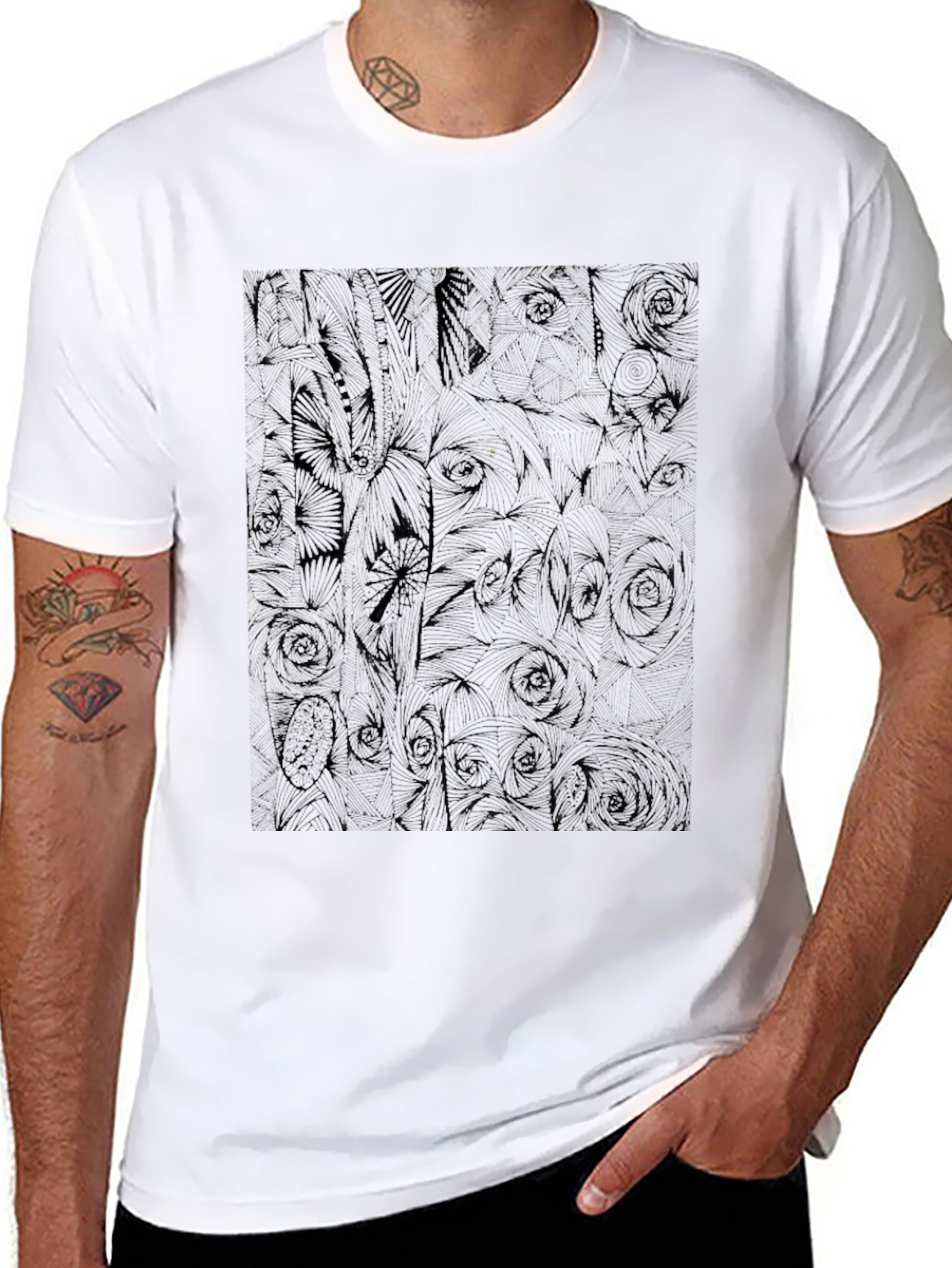 Black Graphic Tee: Modern Floral Silhouette