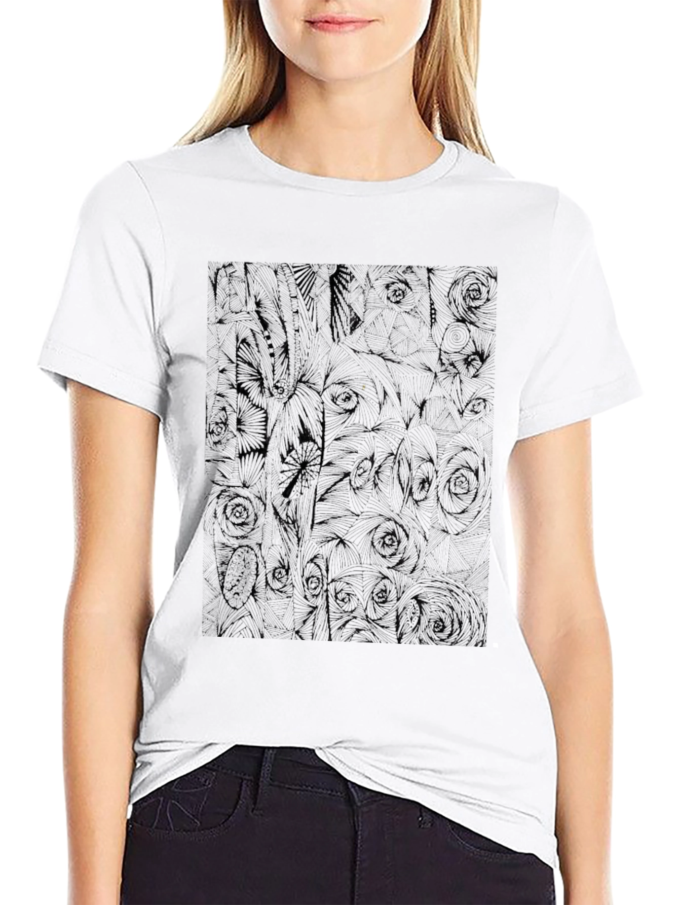 Black Graphic Tee: Modern Floral Silhouette