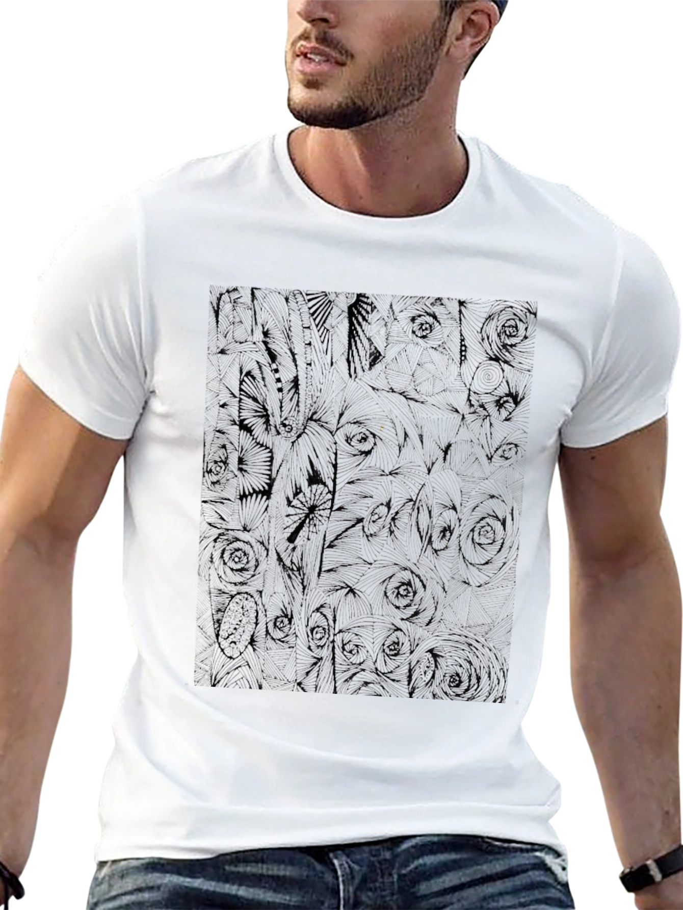 Black Graphic Tee: Modern Floral Silhouette