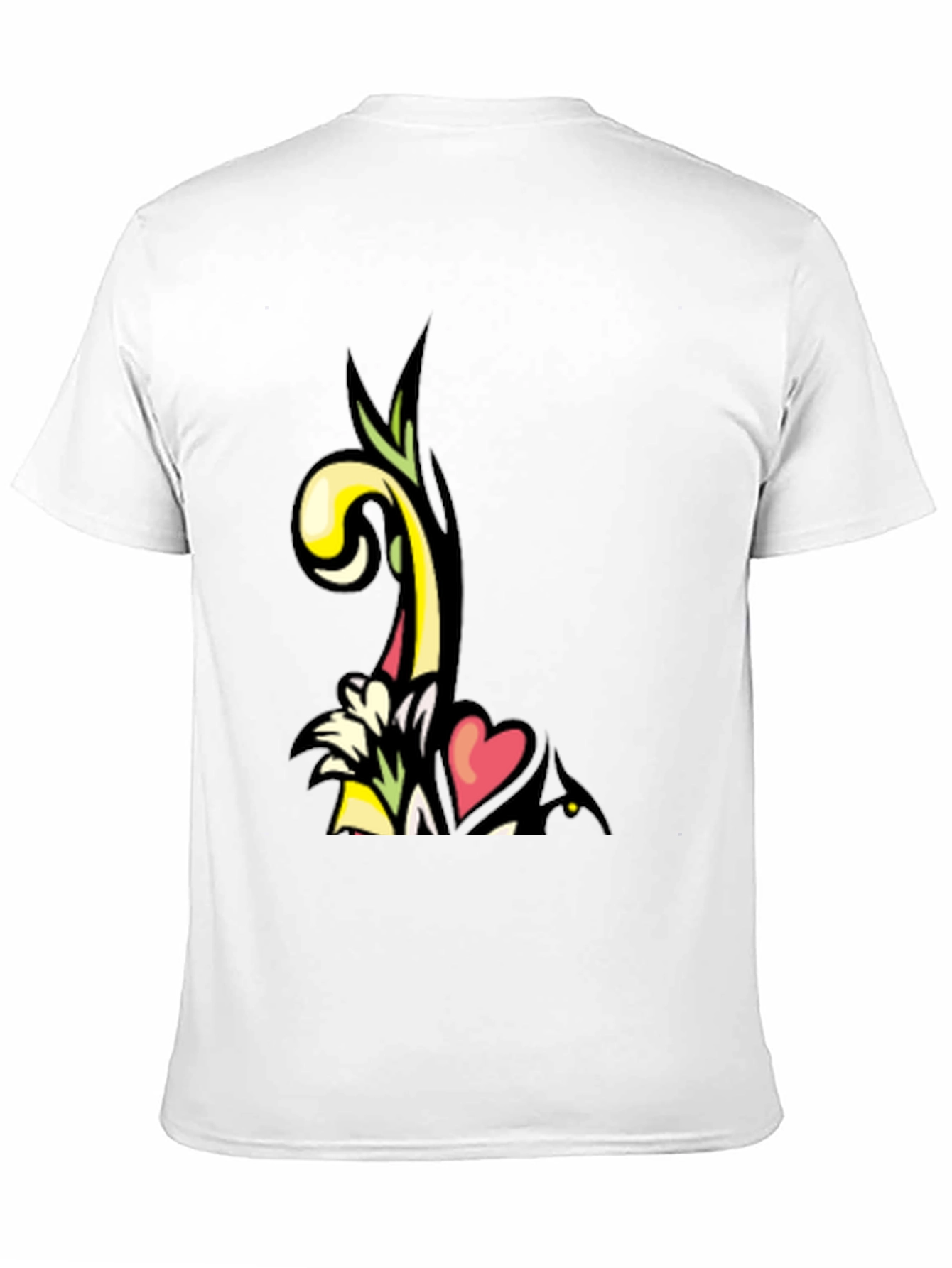 Artistic Floral Heart Graphic Black T-Shirt