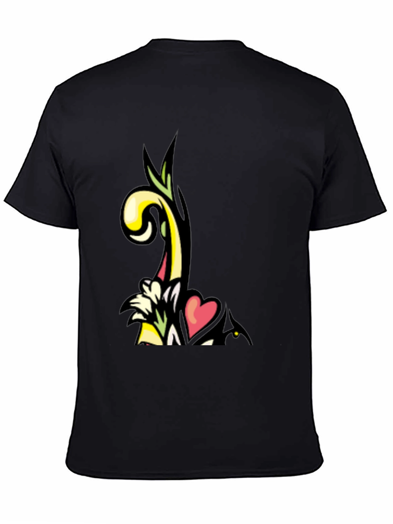 Artistic Floral Heart Graphic Black T-Shirt