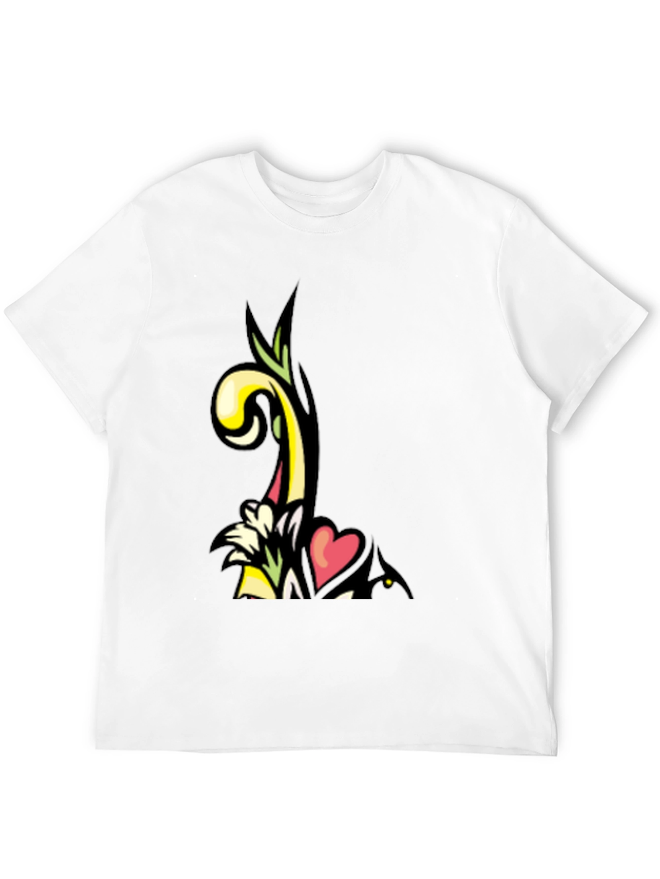 Artistic Floral Heart Graphic Black T-Shirt