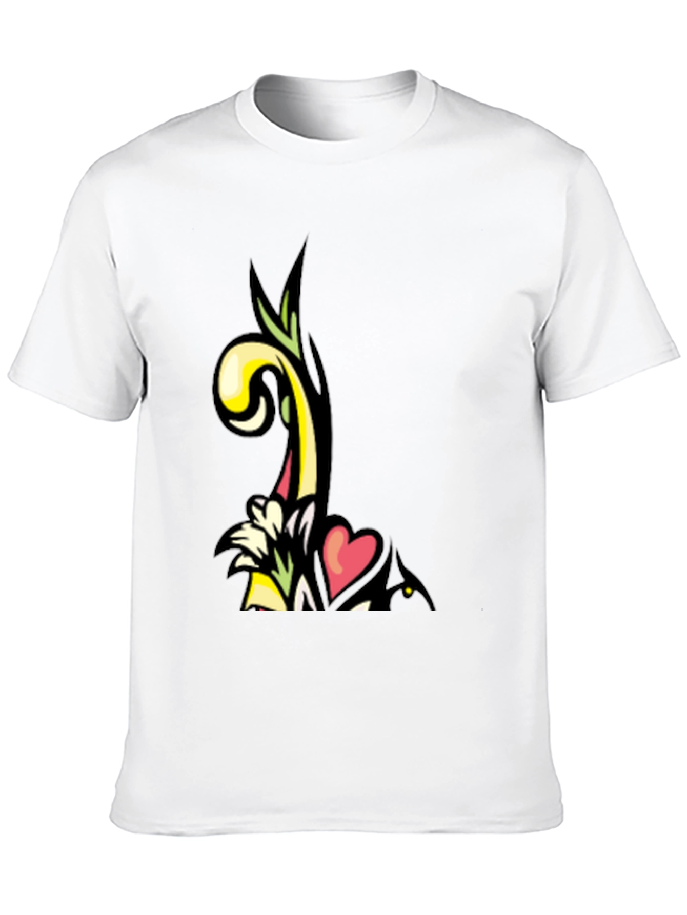 Artistic Floral Heart Graphic Black T-Shirt