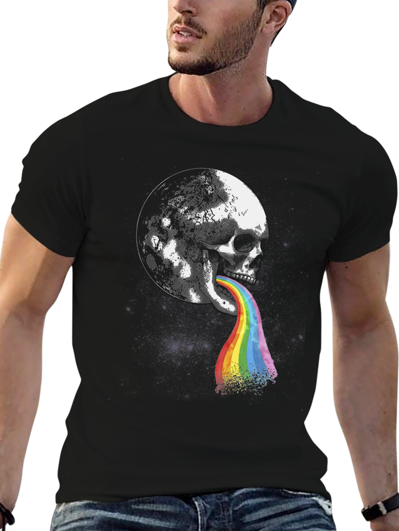 Skull Moon Rainbow Vomit Graphic Tee
