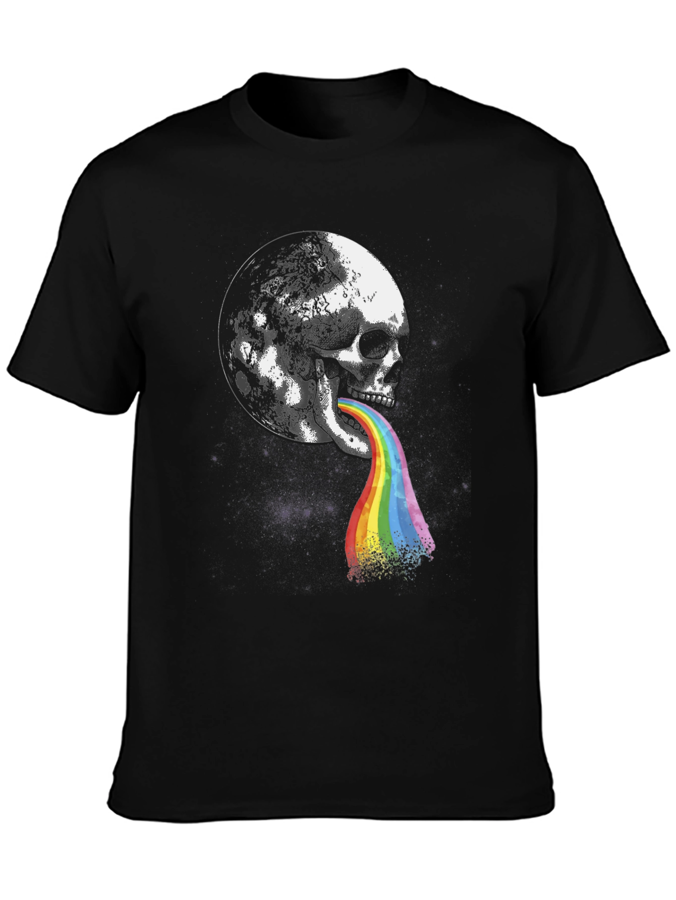 Skull Moon Rainbow Vomit Graphic Tee