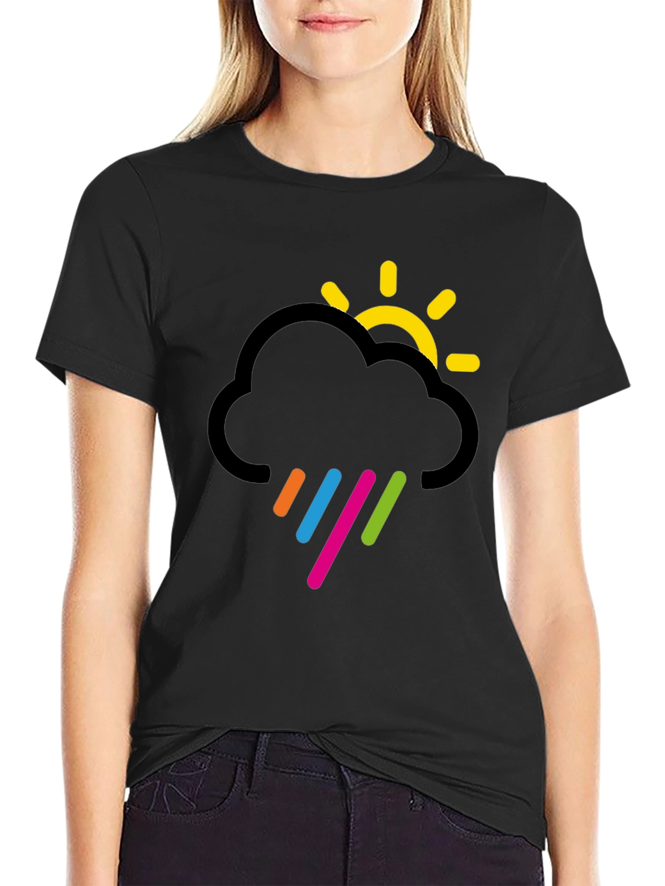Cloud & Sun Graphic Black T-Shirt