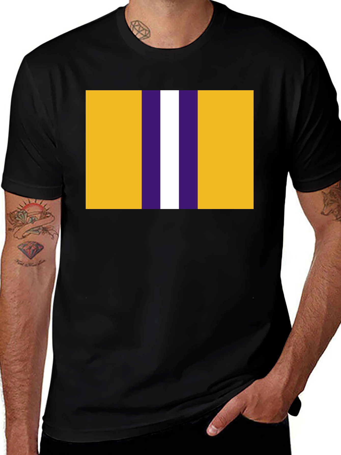 Striped Graphic T-Shirt - Gold Purple and White Design