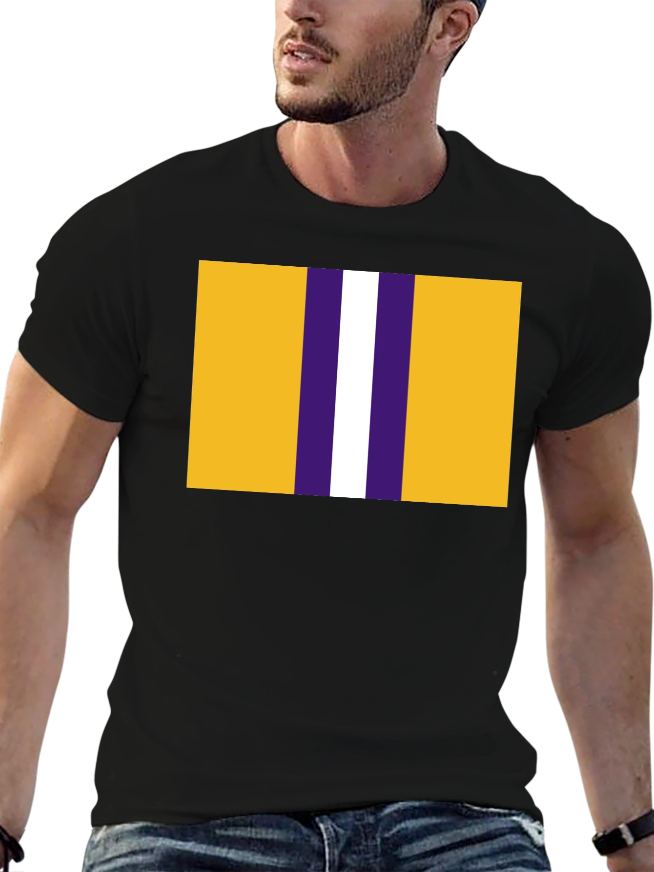 Striped Graphic T-Shirt - Gold Purple and White Design
