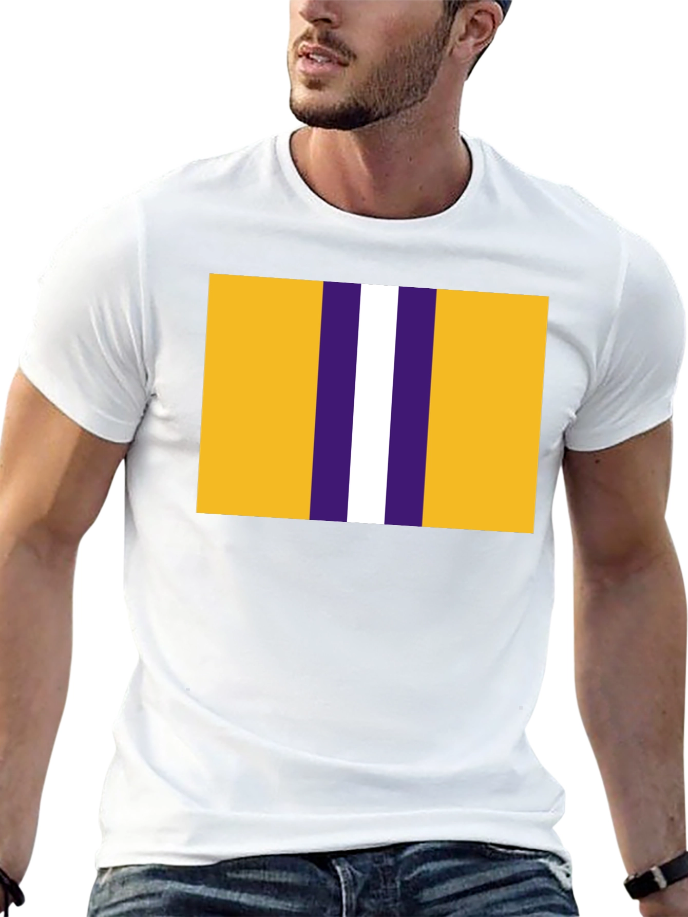 Striped Graphic T-Shirt - Gold Purple and White Design