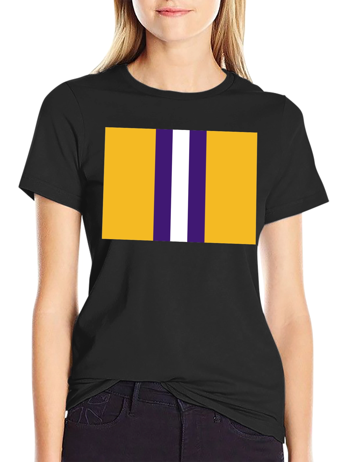 Striped Graphic T-Shirt - Gold Purple and White Design