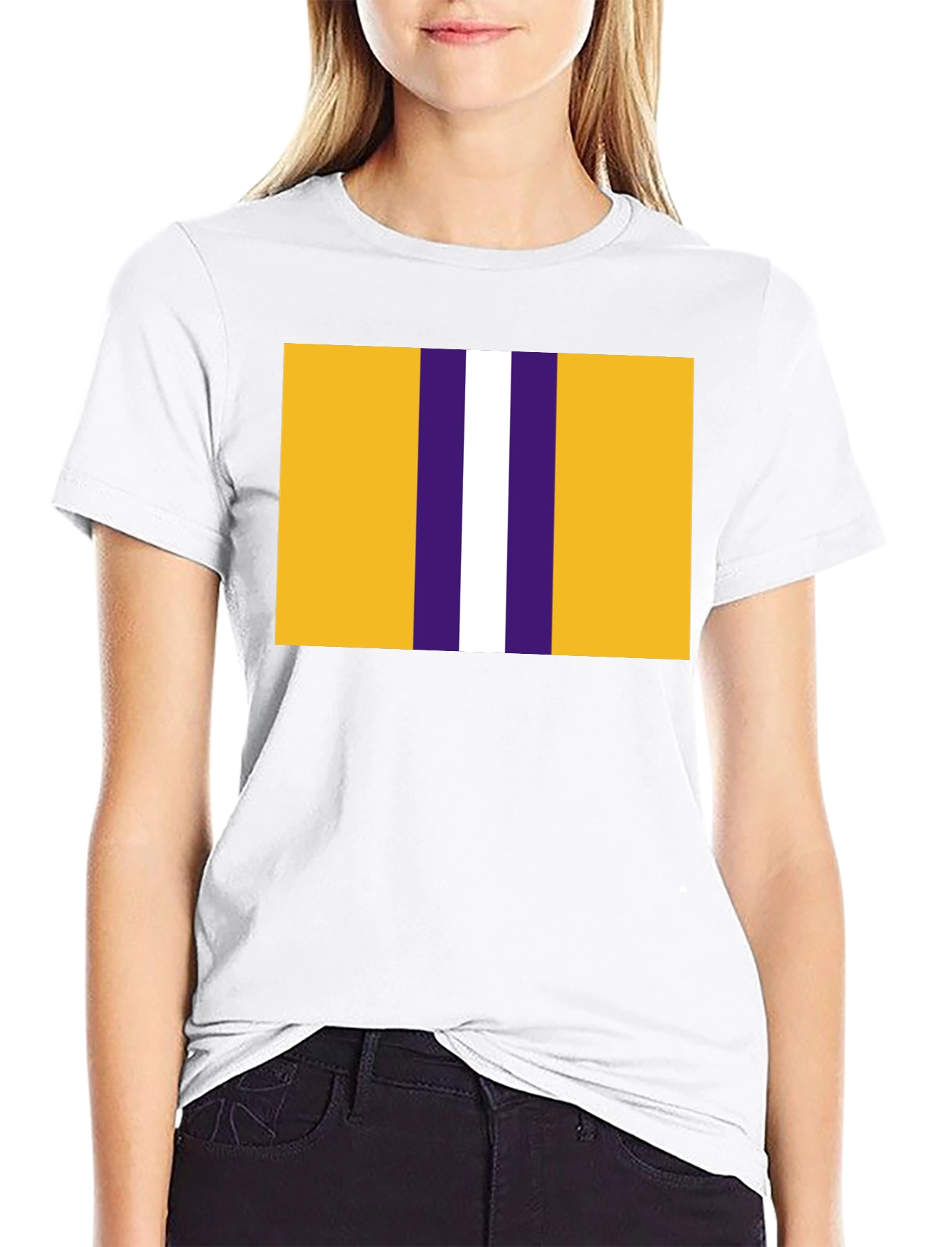 Striped Graphic T-Shirt - Gold Purple and White Design