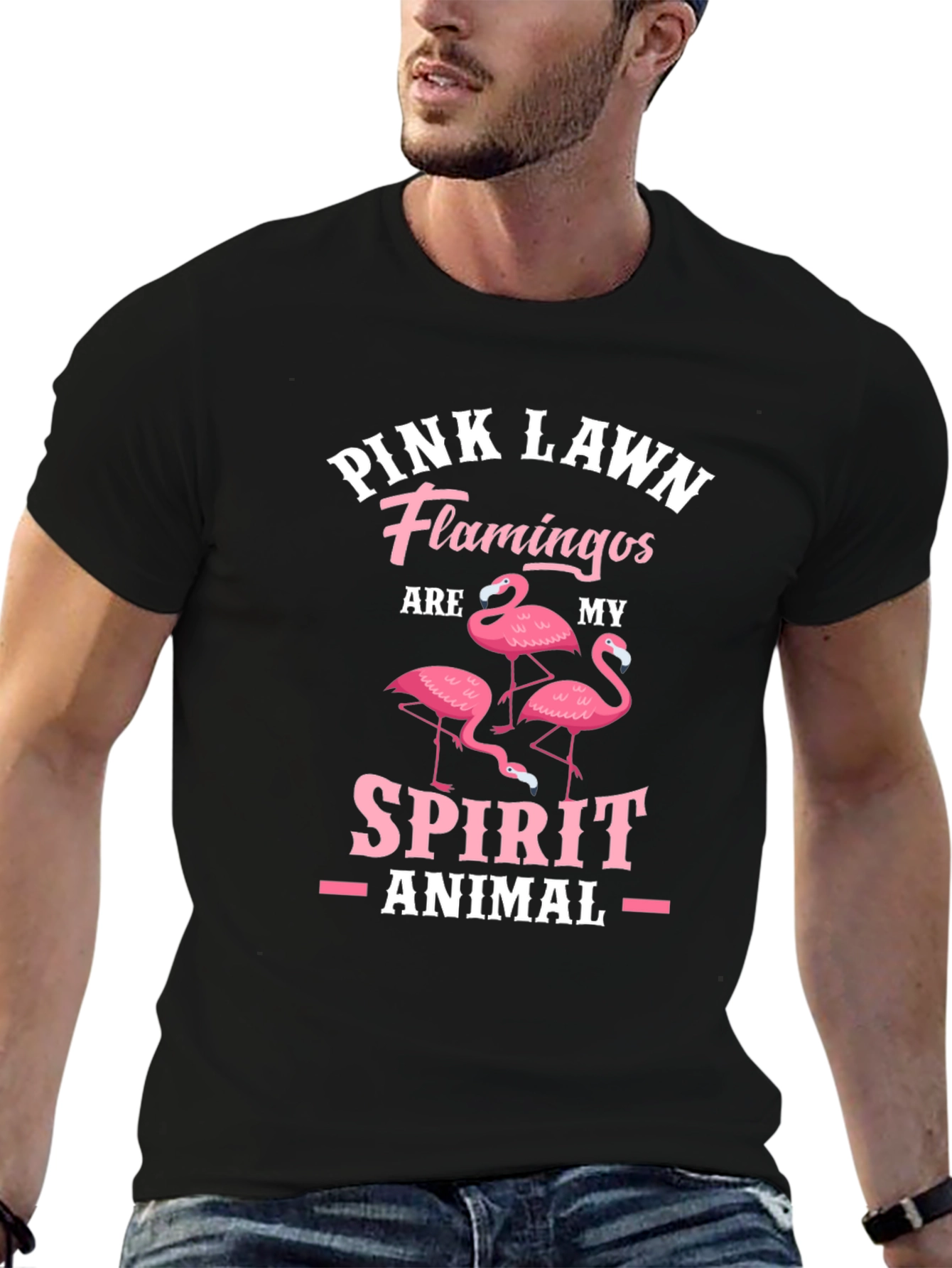 Pink Lawn Flamingos Spirit Animal Black T-Shirt