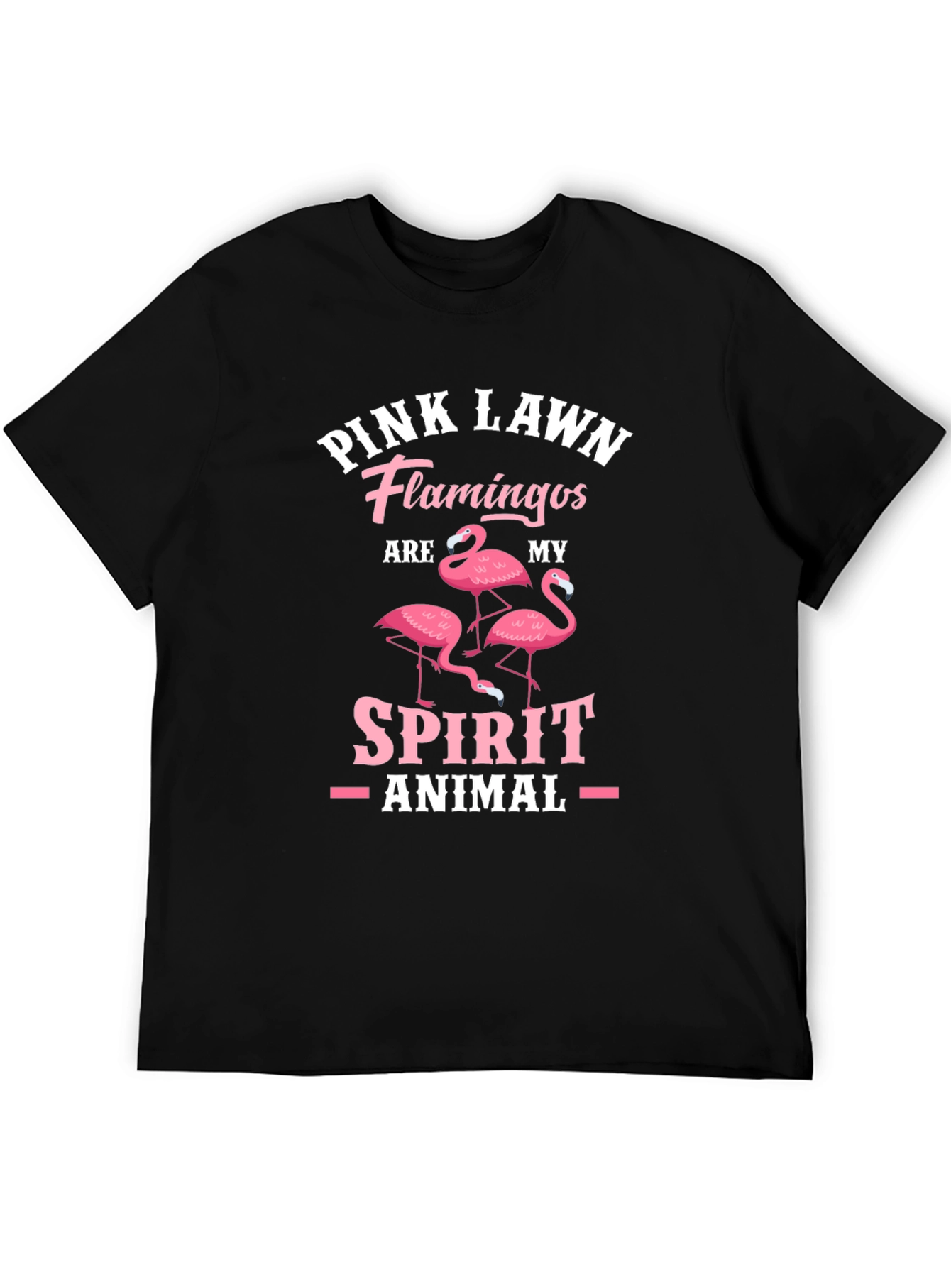 Pink Lawn Flamingos Spirit Animal Black T-Shirt