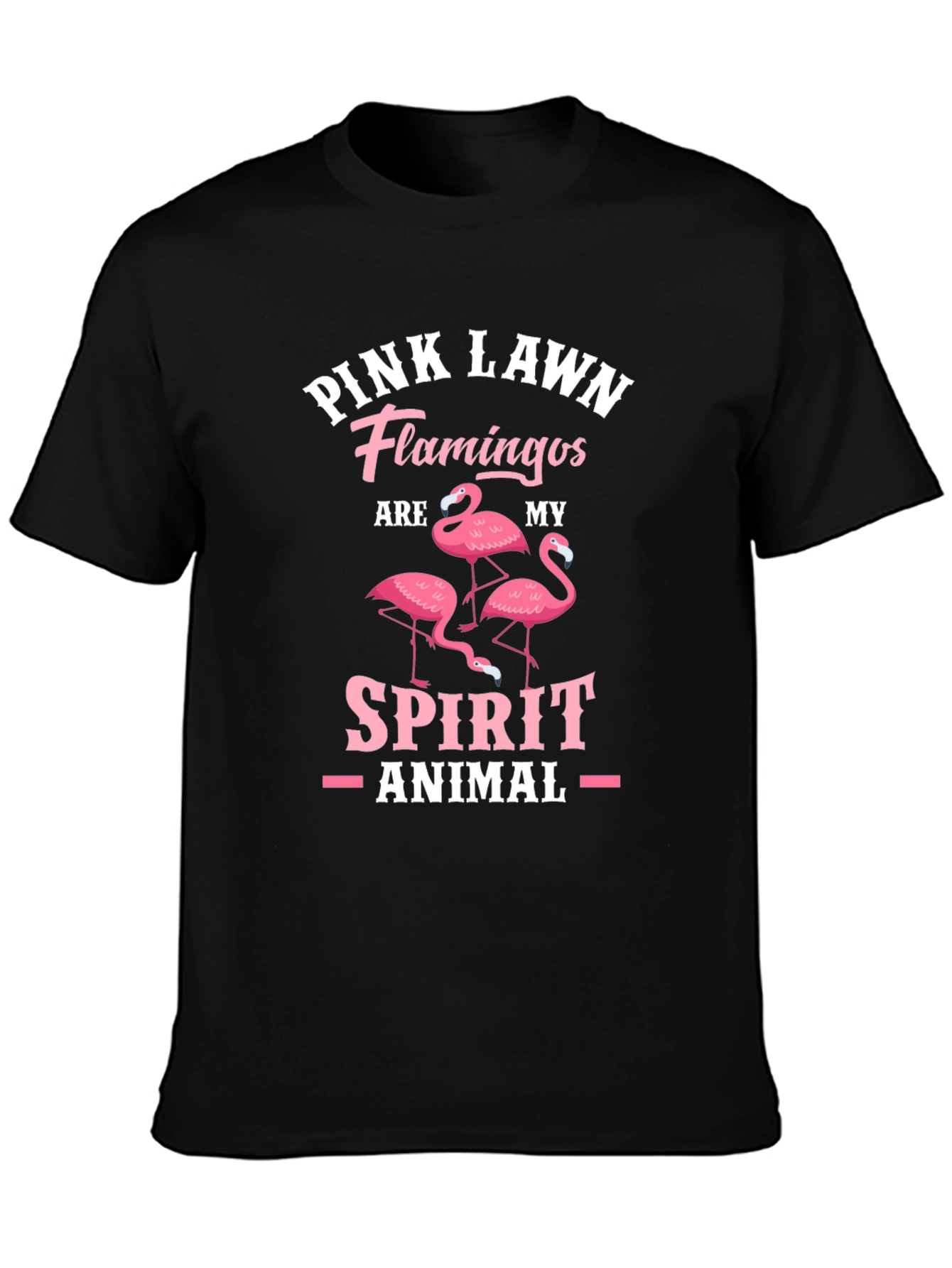 Pink Lawn Flamingos Spirit Animal Black T-Shirt