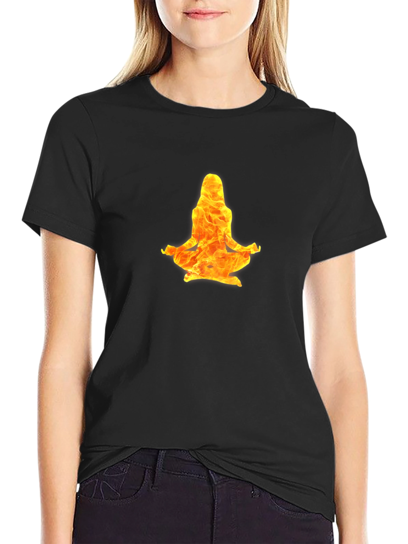 Fiery Yoga Meditation Tee - Black Cotton Blend
