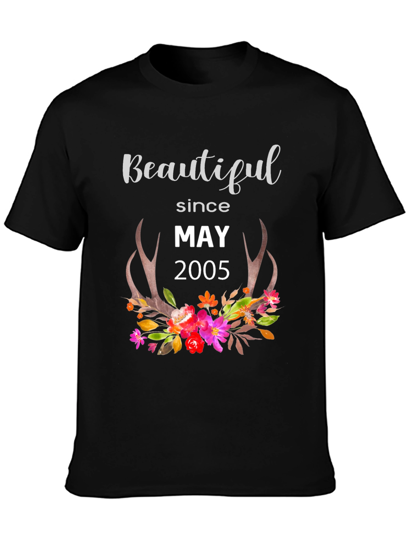 Beautiful Since May 2005 Floral Antler T-Shirt