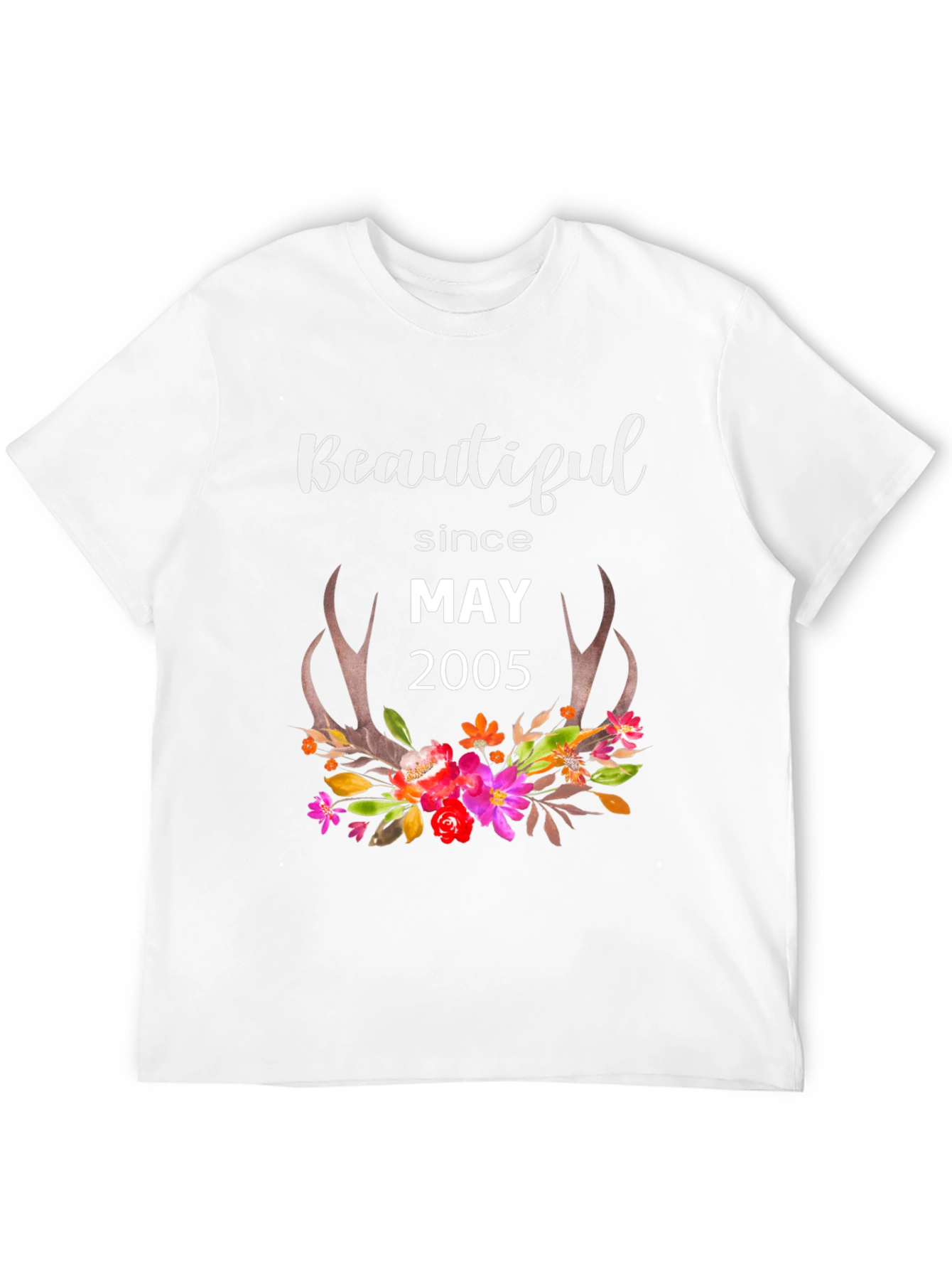Beautiful Since May 2005 Floral Antler T-Shirt