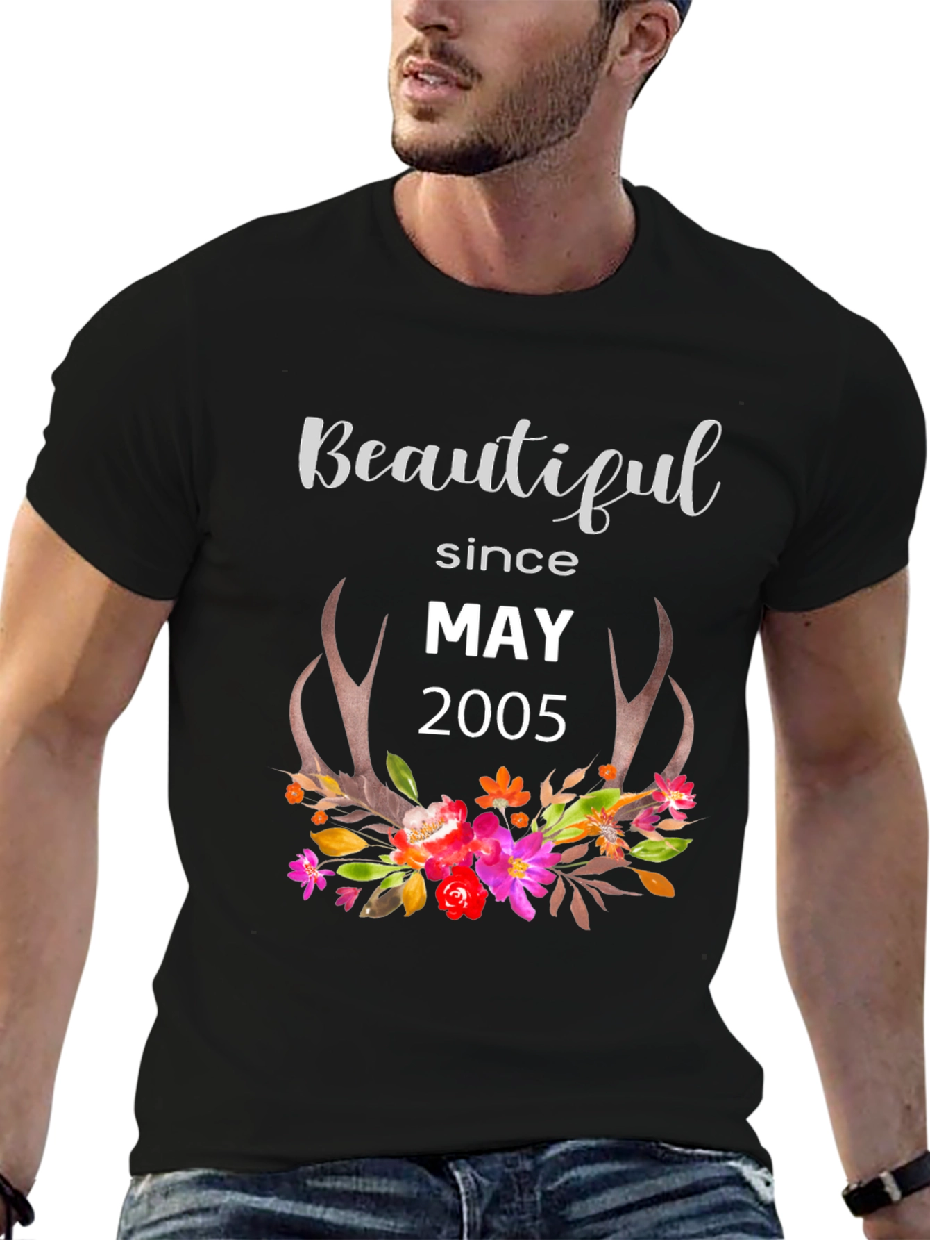 Beautiful Since May 2005 Floral Antler T-Shirt