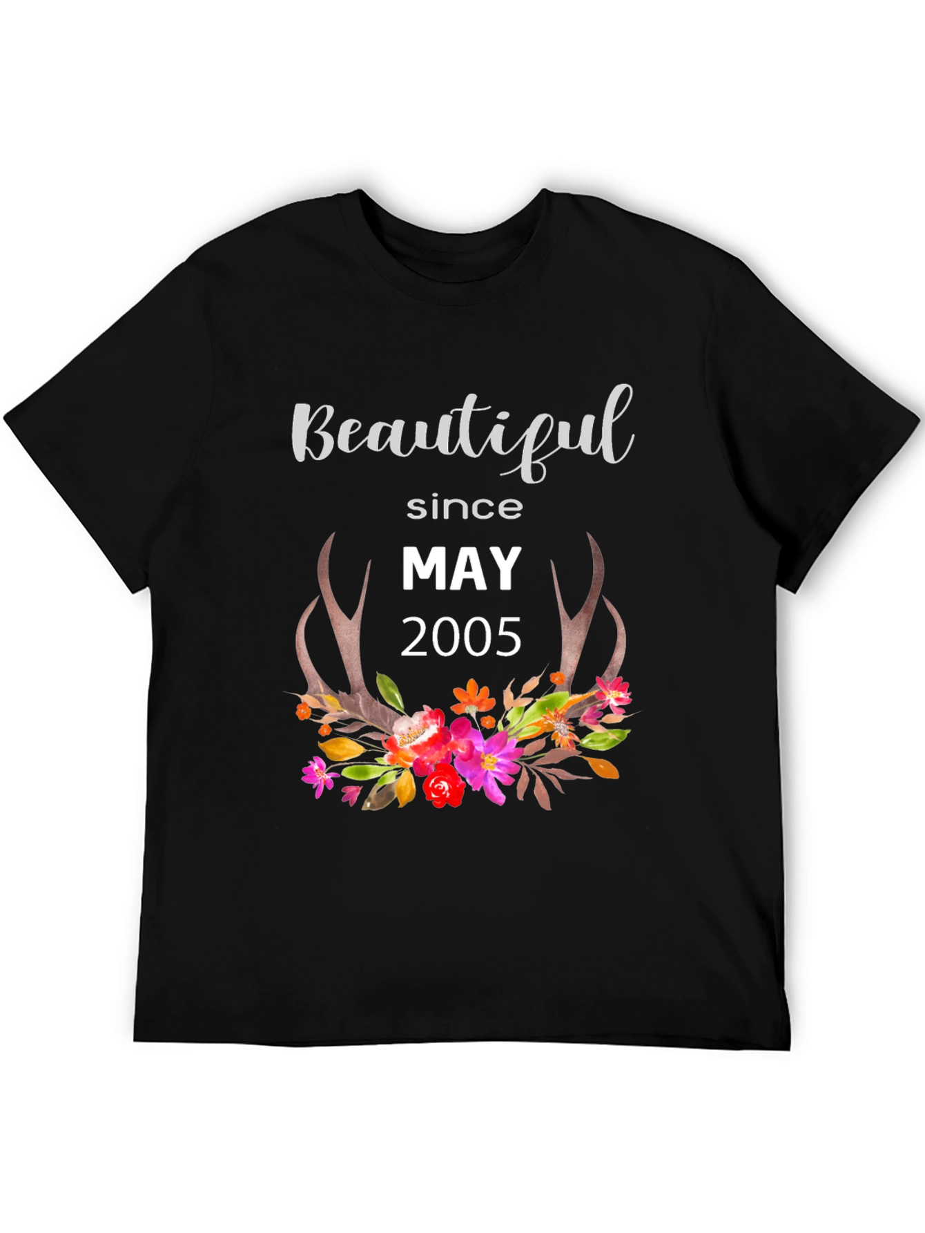 Beautiful Since May 2005 Floral Antler T-Shirt