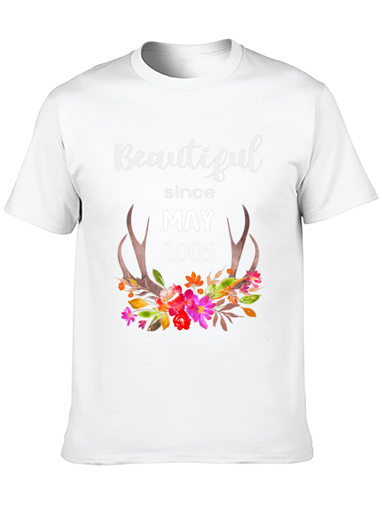 Beautiful Since May 2005 Floral Antler T-Shirt