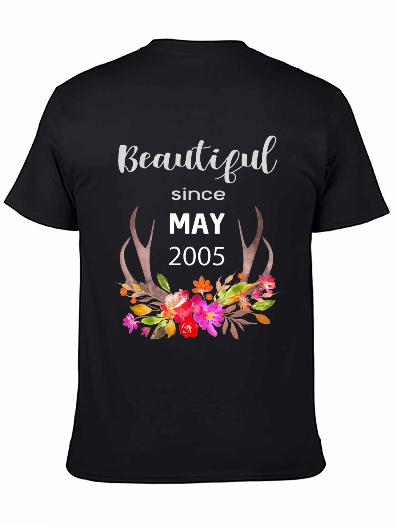 Beautiful Since May 2005 Floral Antler T-Shirt
