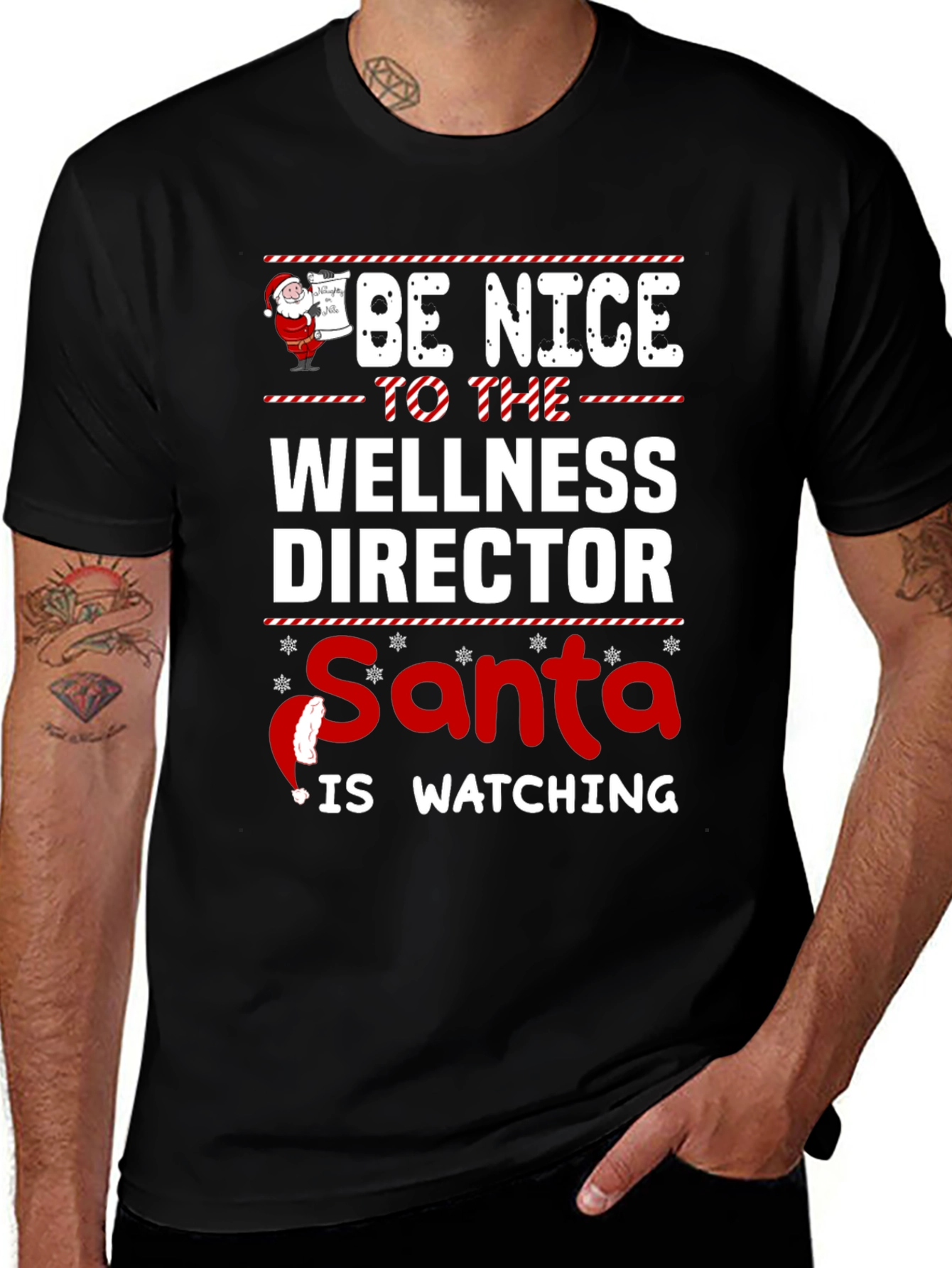 Wellness Director Santa Watching Graphic T-Shirt