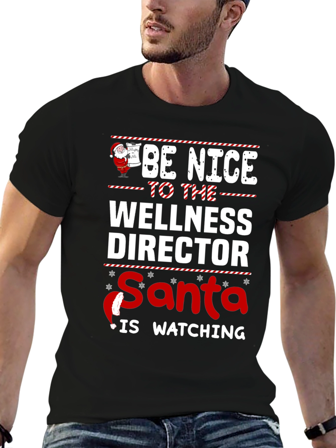 Wellness Director Santa Watching Graphic T-Shirt