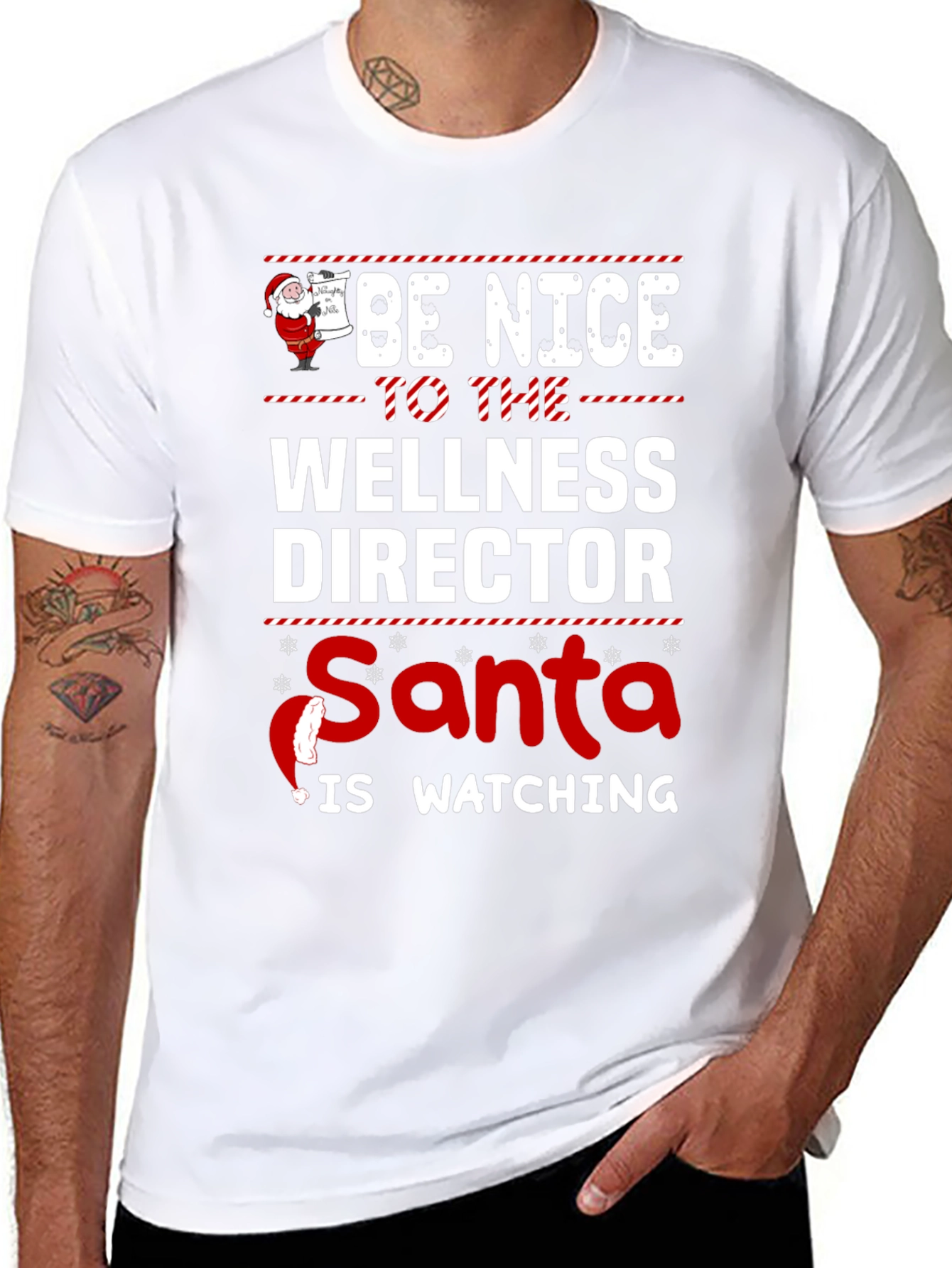 Wellness Director Santa Watching Graphic T-Shirt